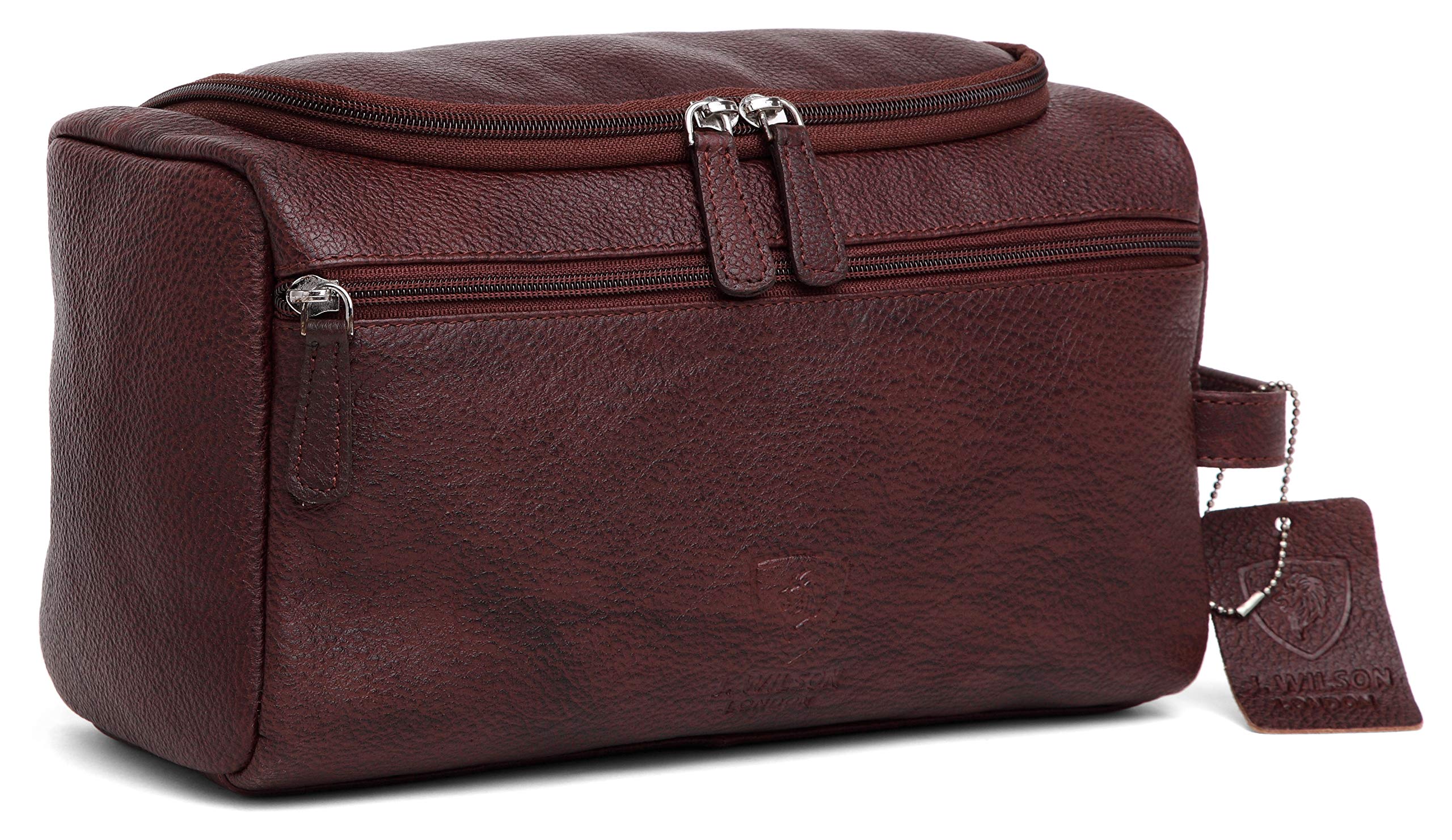 **J WILSON London - Vintage Distressed Hunter Leather Toiletry Bag for Men, Handmade Travel Wash Kit & Dopp Bag (Reddish Brown) - Perfect for Camping, Business Trips & Gifts**