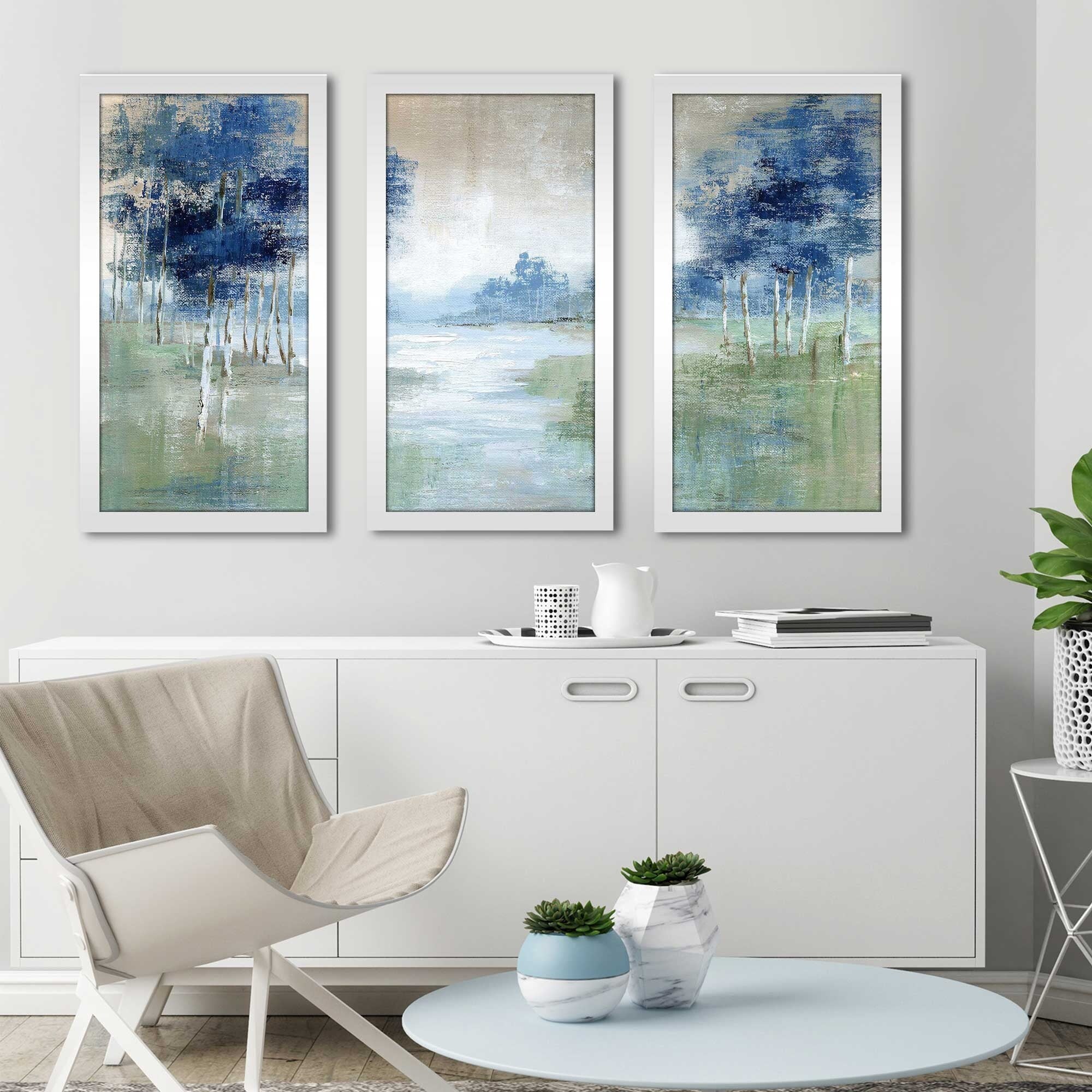 Birch River by Nan 3-Piece Acrylic Wall Art Set - Modern Abstract Landscape Prints for Living Room, Bedroom & Office Decor