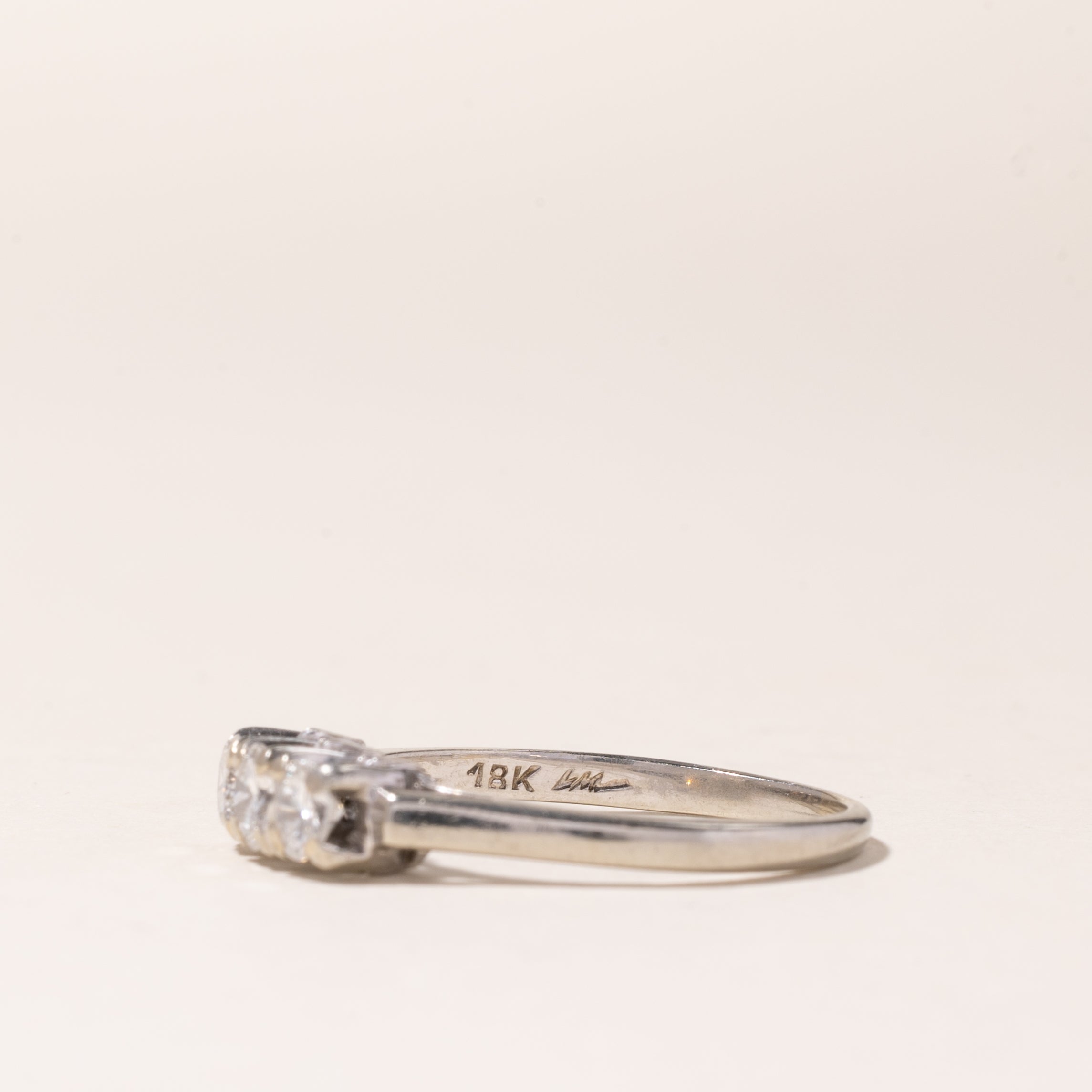 18K White Gold Three Stone Diamond Ring - 0.57ctw Total Weight - Size 7.5 - Elegant Engagement, Wedding or Anniversary Jewelry Gift for Her