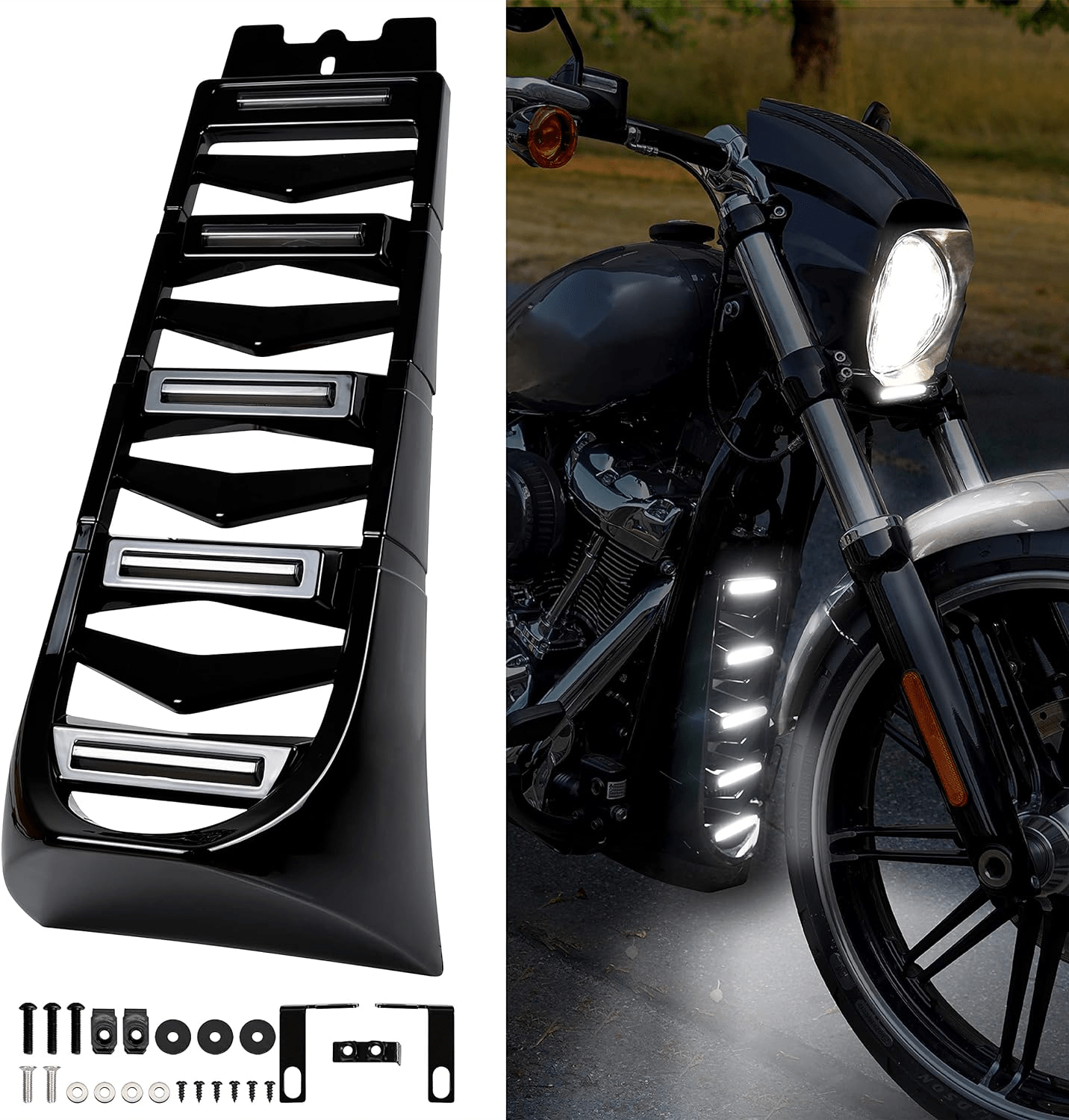 Eagle Lights LUMENSHIELD Chin Spoiler & Radiator Guard with LED Light Bars for 2018+ Harley Davidson Softail - Motorcycle Front Protection & Custom Styling for Night Riding & Urban Commuting