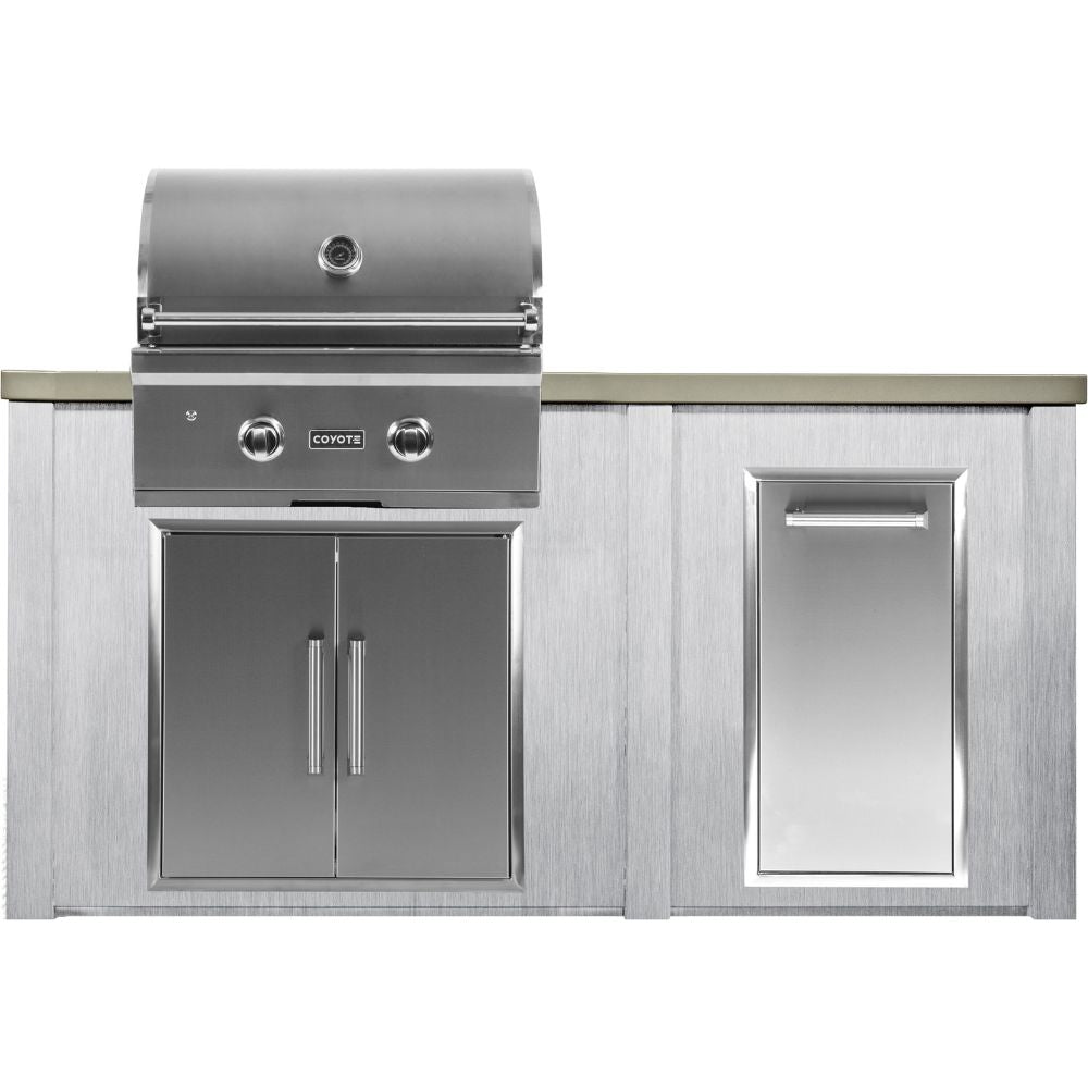 Haven Outdoor 5.5 Ft. Stainless Steel Outdoor Kitchen Island with Coyote Trash Center, 28 Inch Built-in Gas Grill & Double Access Doors - Perfect for Backyard BBQ, Patio Entertaining & Outdoor Cooking