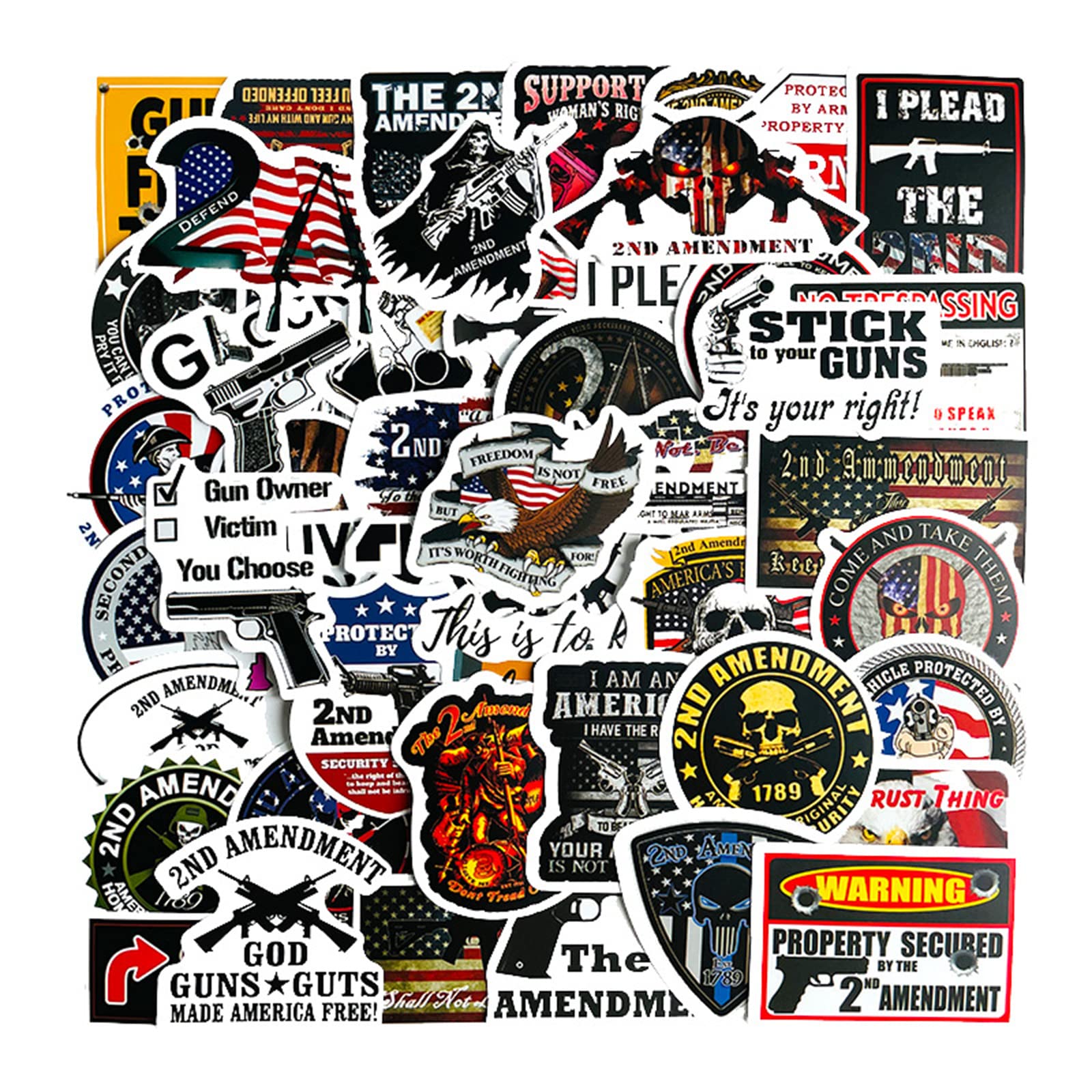 50pcs 2nd Amendment Gun Rights Vinyl Stickers - Patriotic Waterproof Decals for Laptop, Phone, Car, Cooler (Perfect for Kids, Teens & Adults) - Great for NRA Supporters, Hunting Trips & Political Events