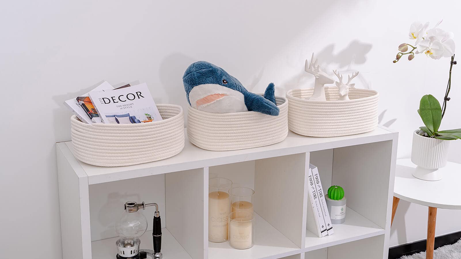 3-Pack Woven Rope Storage Baskets & Bins - White Shelf Organizers for Home, Living Room, Bedroom & Playroom | Perfect for Toys, Blankets & Household Organization