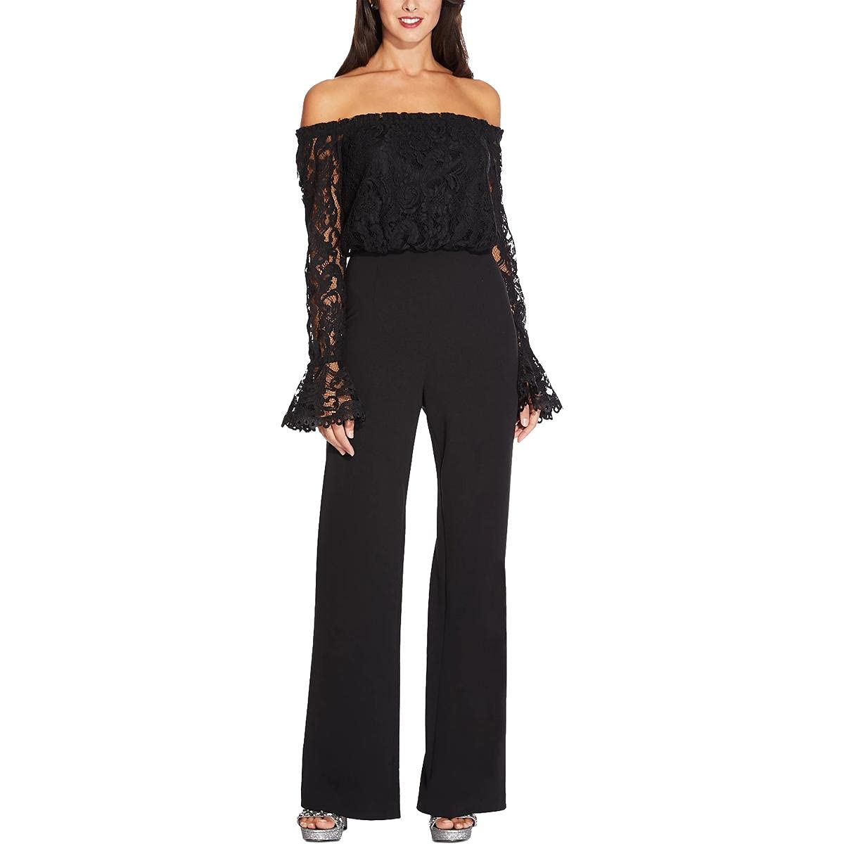Adrianna Papell Women's Elegant Lace & Crepe Jumpsuit - Formal Evening Wear for Weddings, Parties & Special Occasions
