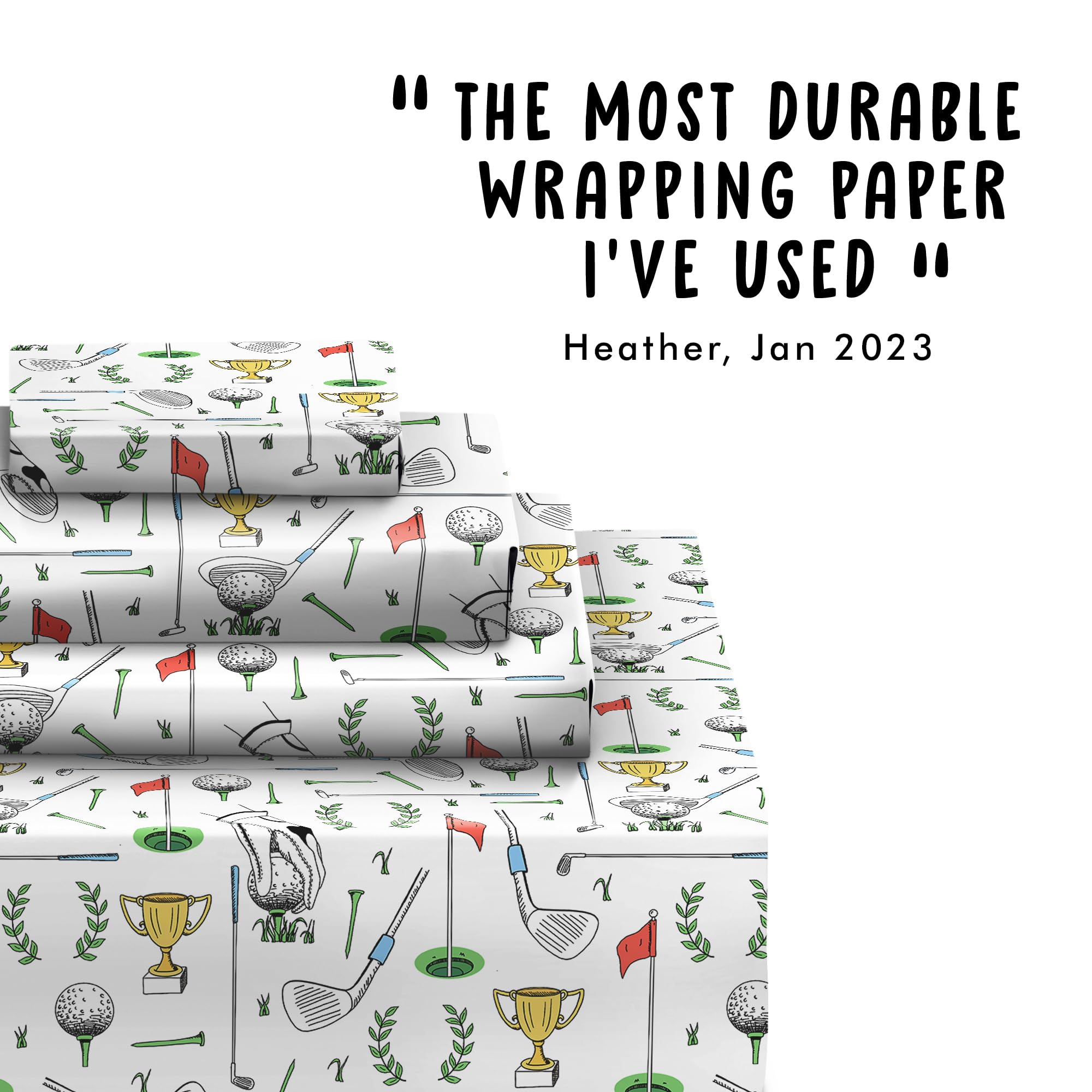 Premium Golf Wrapping Paper - 6 Recyclable White Sheets with Stickers | Perfect for Christmas Gifts, Birthday Presents for Men, Dad, Grandpa & Uncle | Golf-Themed Sports Club Gift Wrap for Golf Enthusiasts