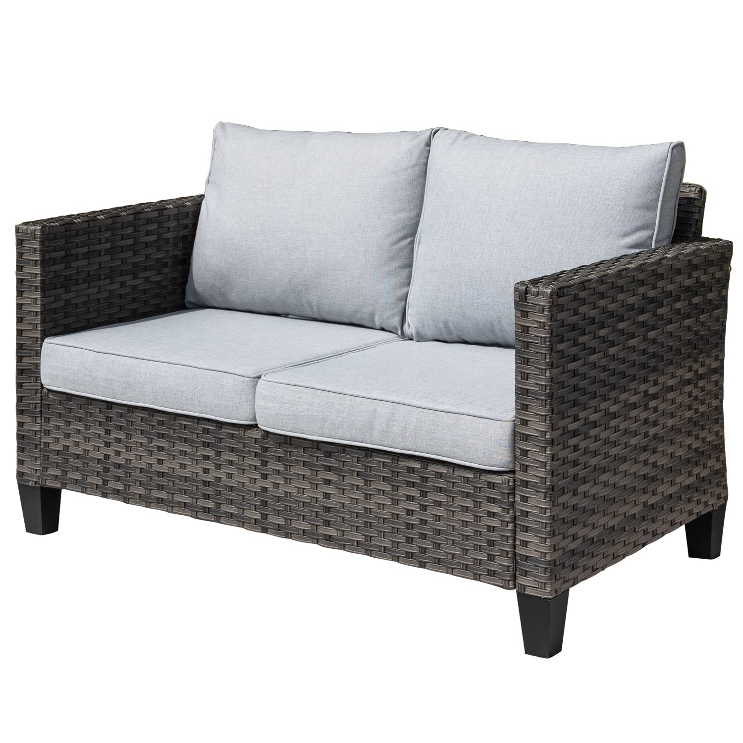 Outdoor Wicker Loveseat Sofa 2-Seater All-Weather Rattan Patio Furniture with High Back & Cushions - Grey - Perfect for Garden, Deck, Porch & Backyard Relaxation