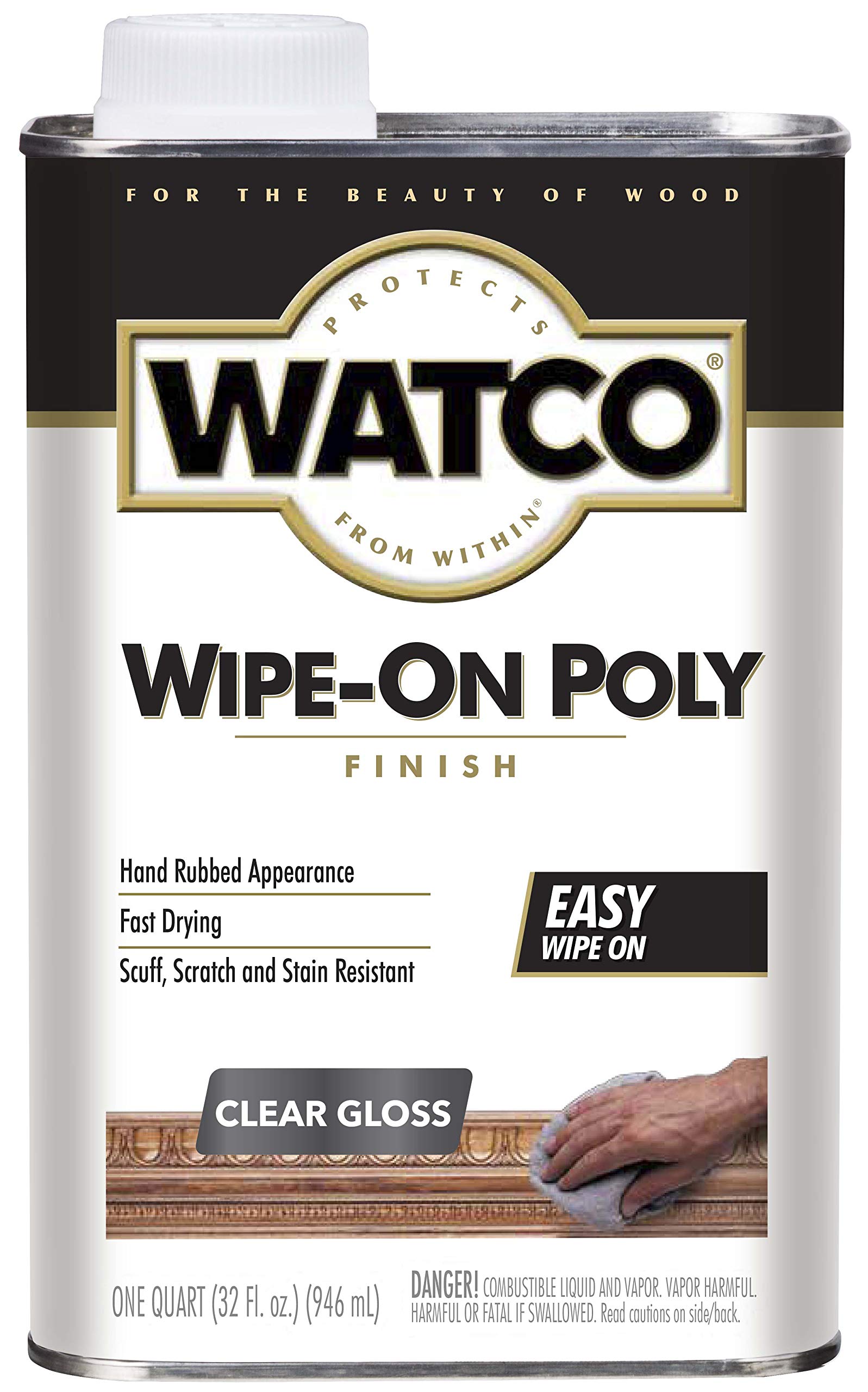 Rust-Oleum 68041 Quart Clear Gloss Wipe-On Polyurethane Wood Finish - Ideal for Furniture, Cabinets & DIY Woodworking Projects