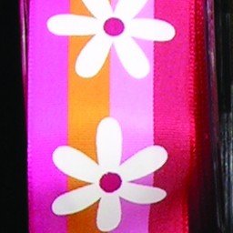 The Ribbon People - 1.5 Inch x 27 Yards Wired Craft Ribbon with Red, Pink, Orange Woven Stripes & White Flowers - Perfect for Gift Wrapping, DIY Crafts, Floral Arrangements, and Home Decor