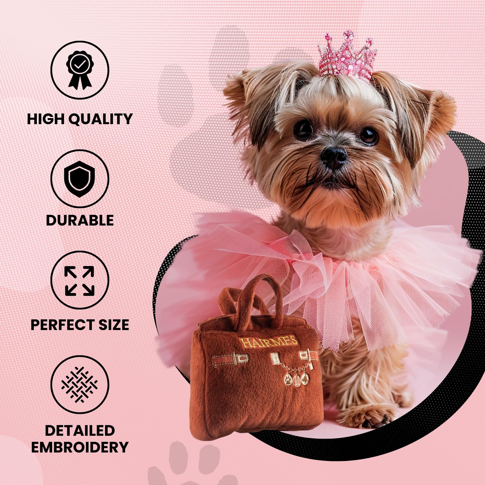 Dog Diggin Designs Runway Pup Collection - Unique Squeaky Parody Plush Dog Toys | Fashionable Haute Couture Purse & Handbag Style Pet Toys for Small & Medium Dogs - Perfect for Playtime, Training & Fashionable Pet Photos