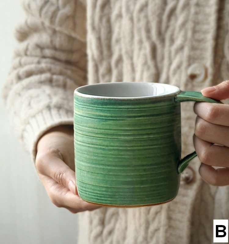 Handmade Ceramic Coffee Mug - Large Capacity Modern Blue Green Black Pottery Cup for Home & Office Use | Perfect Gift for Coffee Lovers