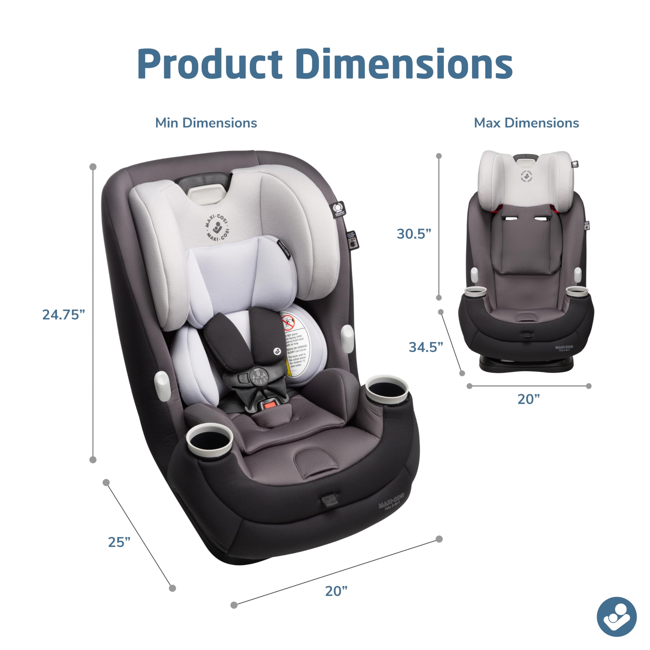 Maxi-Cosi Pria All-in-One Convertible Car Seat - Rear Facing (4-40 lbs) & Forward Facing (up to 100 lbs) with Booster Mode | Safe Infant & Toddler Car Seat | Blackened Pearl | Perfect for Family Travel & Daily Commute