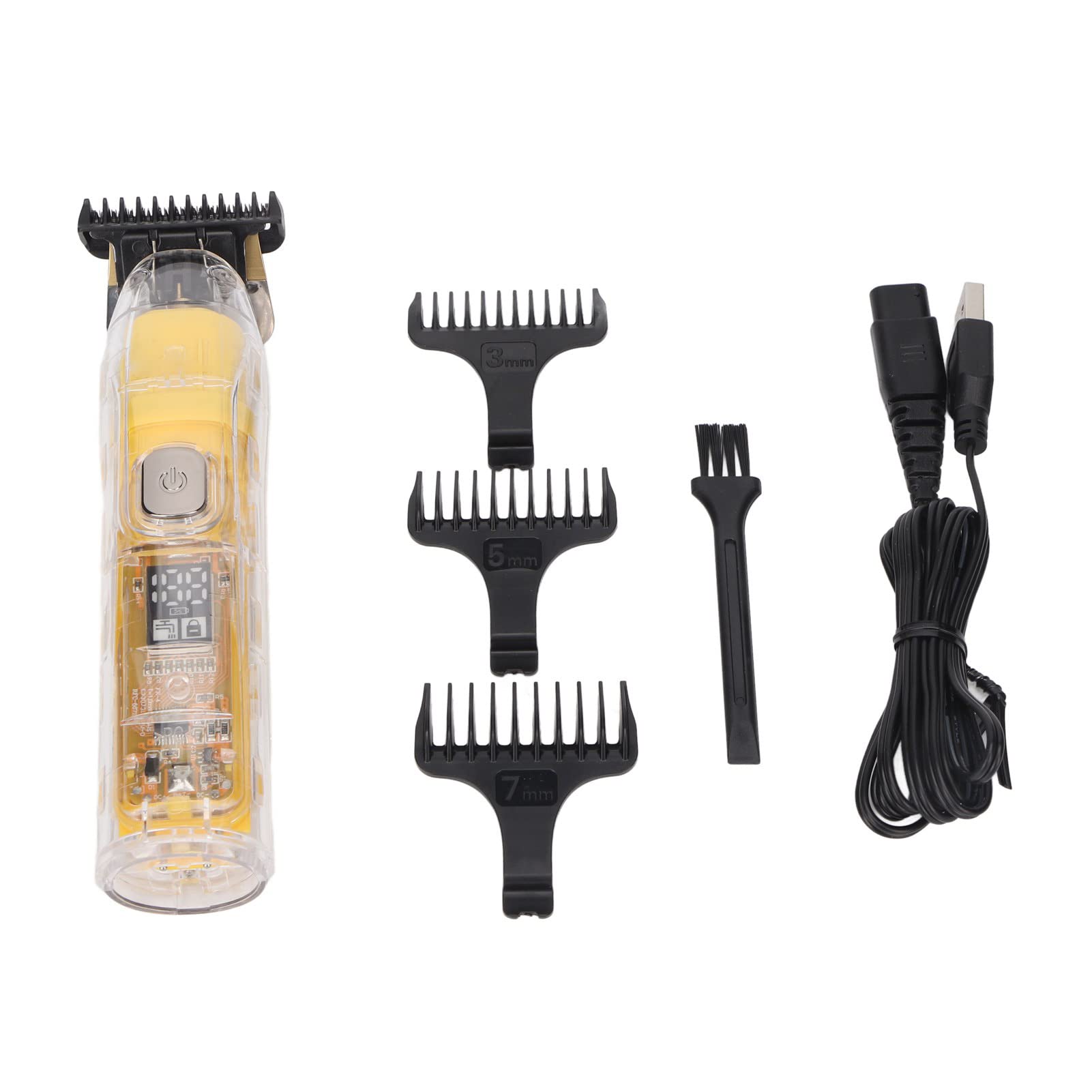 Professional Electric Hair Trimmer & Clipper with Digital Display - Transparent Yellow Design, Powerful & Low Noise for Salon & Home Haircuts - Perfect for Men's Grooming, Beard Trimming & DIY Hair Styling