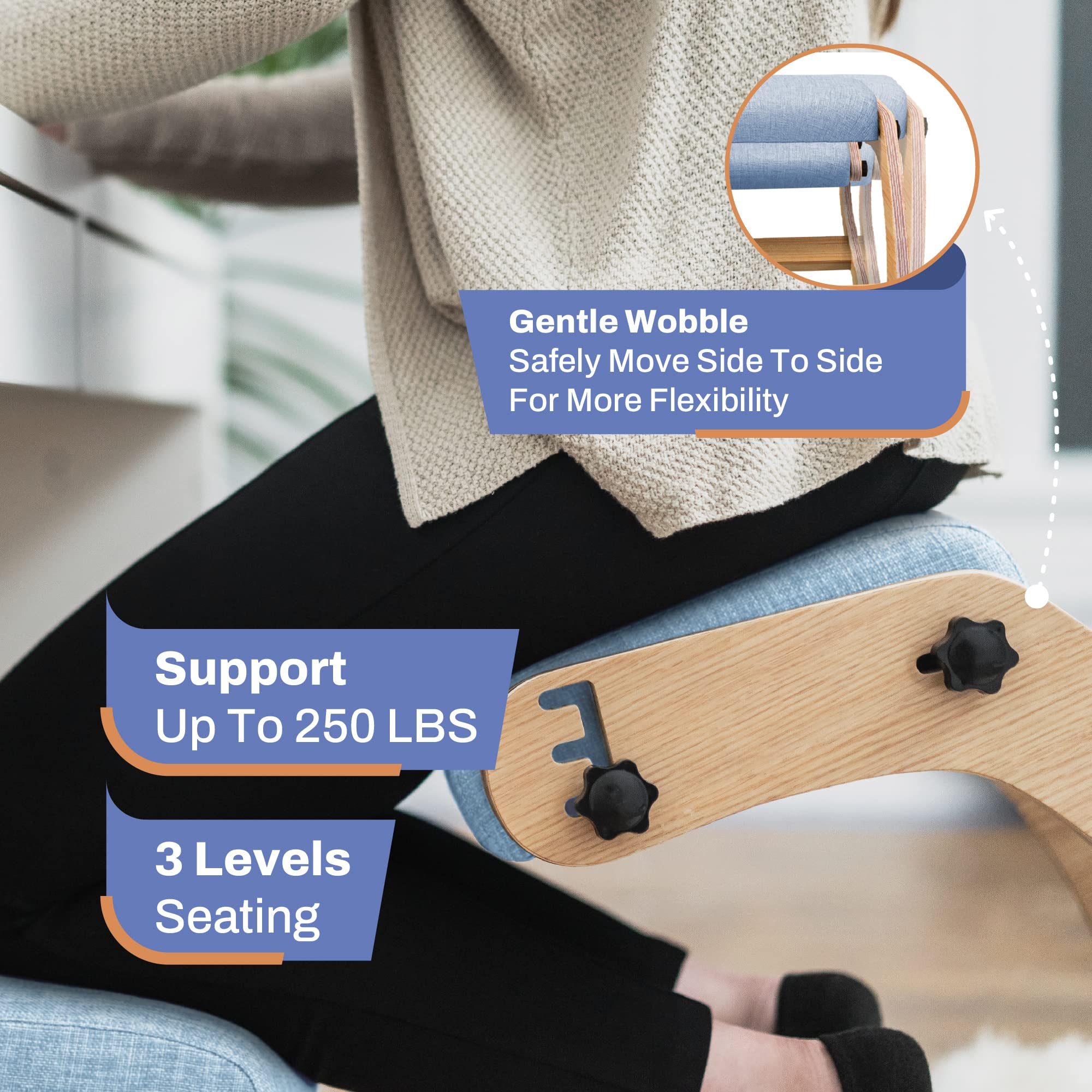 Ergonomic Kneeling Chair for Office - Adjustable Rocking Stool with Wooden Frame - Posture Support & Back Pain Relief - Perfect for Home Office, Study, and Meditation