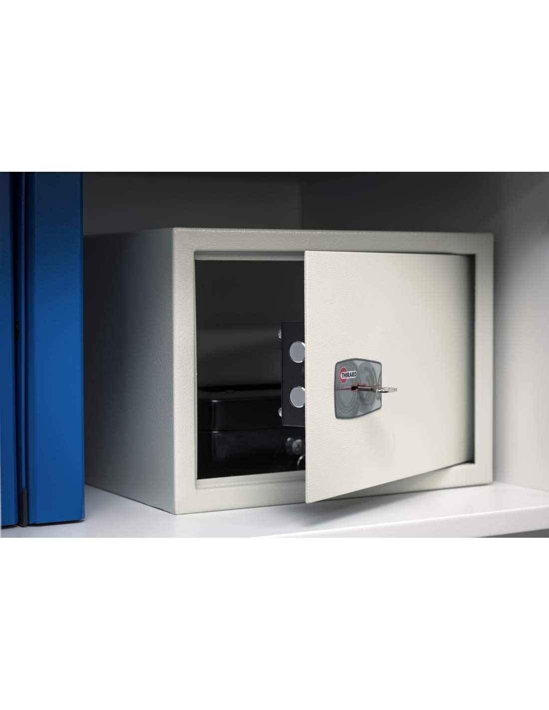 Sedan Safety Box with Key Lock - 2 Bolts, Beige Epoxy Finish - Secure Storage for Small Valuables in Cars - Perfect for Cash, Jewelry & Documents
