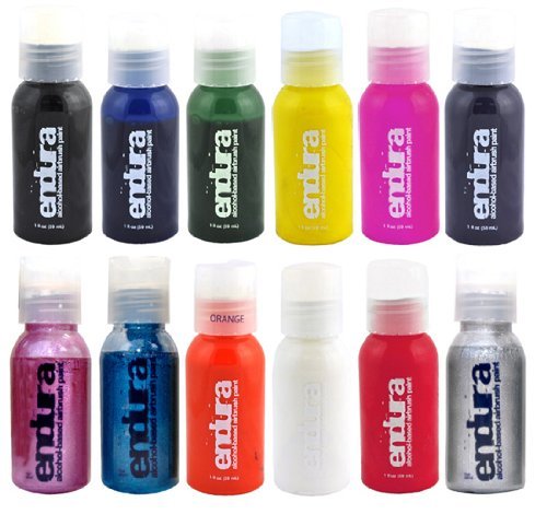 12-Color Endura Airbrush Body Art Paint Set - 1 oz Bottles for Professional Face Painting, Tattoo & Halloween Makeup - Ideal for Artists, Cosplayers & Special FX