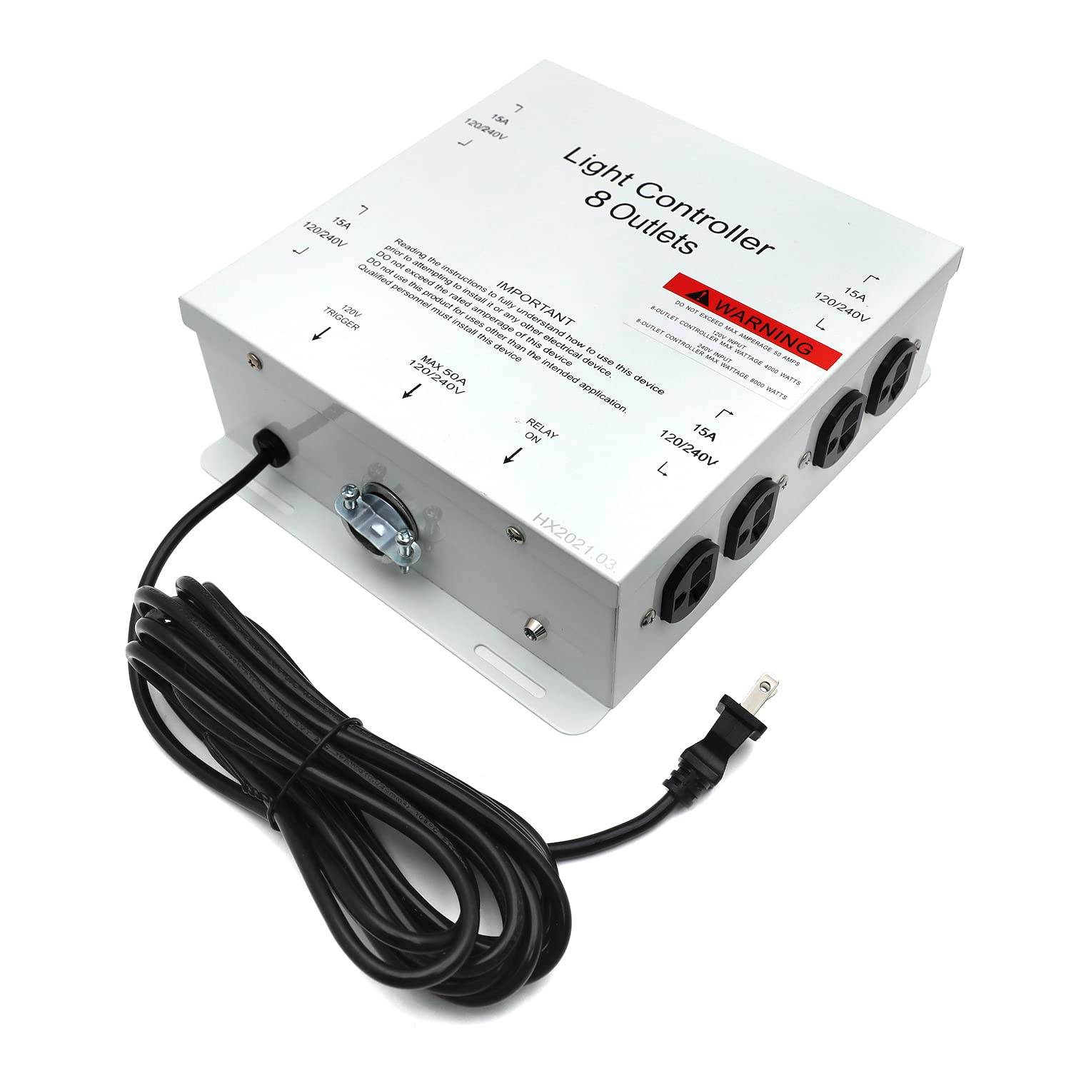 HTTMT 8-Light HID Hydroponic Ballast Controller with Trigger Cord - 120V/240V 50A Master Electric Box for Indoor Gardening, Greenhouse, Lawn & Patio Plant Growth | Perfect for Commercial Grow Rooms & Home Hydroponic Systems [P/N: ET-TOOL036-WHITE]