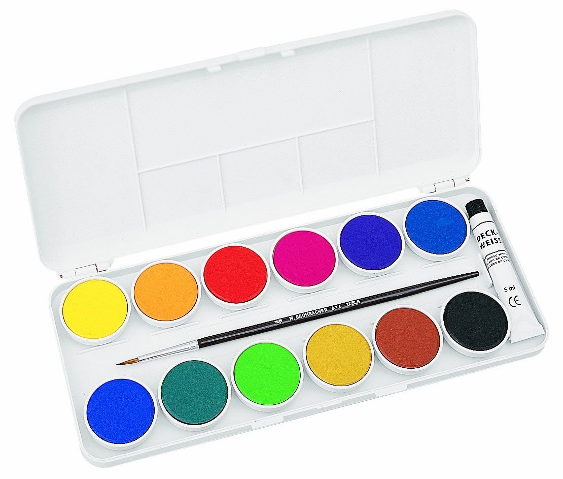 Premium Grumbacher Deluxe 24-Pan Opaque Watercolor Paint Set - Professional Artist Grade for Studio, Classroom & Outdoor Painting