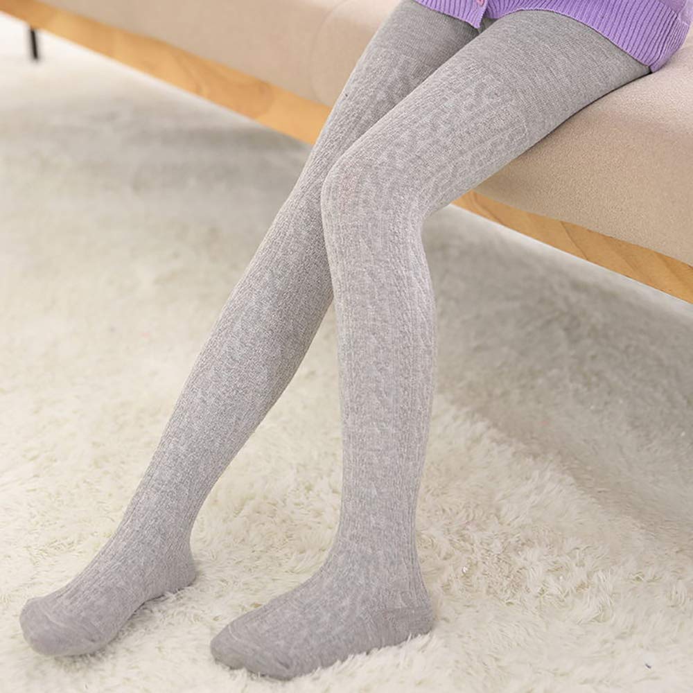 TechCity Girls' Seamless Cotton Cable Knit Leggings for Toddlers 2-14 Years - Soft Stretchy Tights for School, Play & Everyday Wear