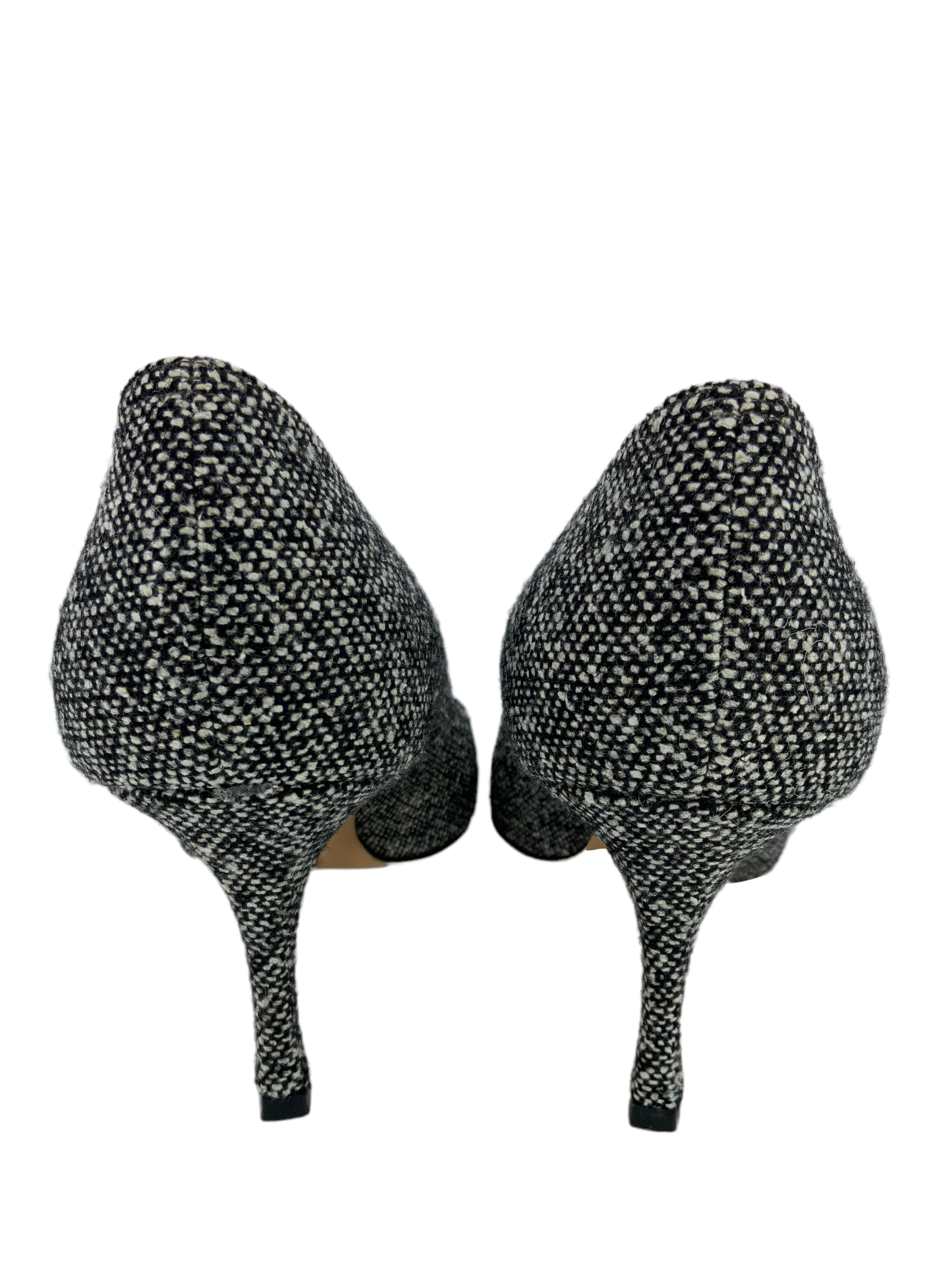 Manolo Blahnik Tweed Pumps Women's Size 9.5 | Classic Designer Heels for Office, Wedding & Evening Events