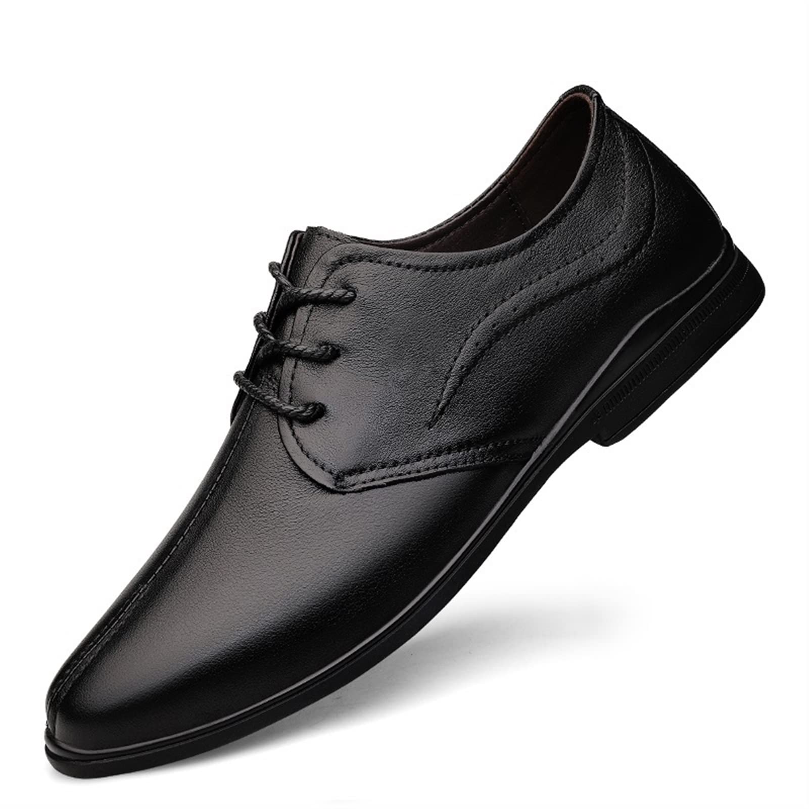 Men's Leather Dress Oxford Shoes - Lace Up Derby Style with Round Toe & Non-Slip Block Heel | Formal Business, Wedding & Party Footwear for Gentlemen