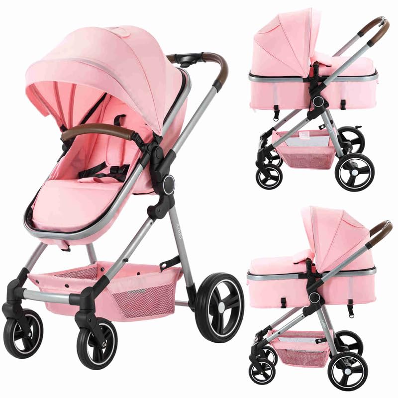 **2-in-1 Convertible Baby Stroller with Bassinet - Lightweight Foldable Travel Stroller for Newborn & Toddler (Girl & Boy) - Modern Pram Carriage for Shopping, Park & Travel**