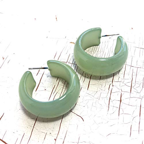 Sea Glass Green Moonglow Lucite Bold Haskell Hoop Earrings - HASK-GR-4 | Vintage Style Statement Jewelry for Women, Perfect for Beach Weddings & Summer Parties