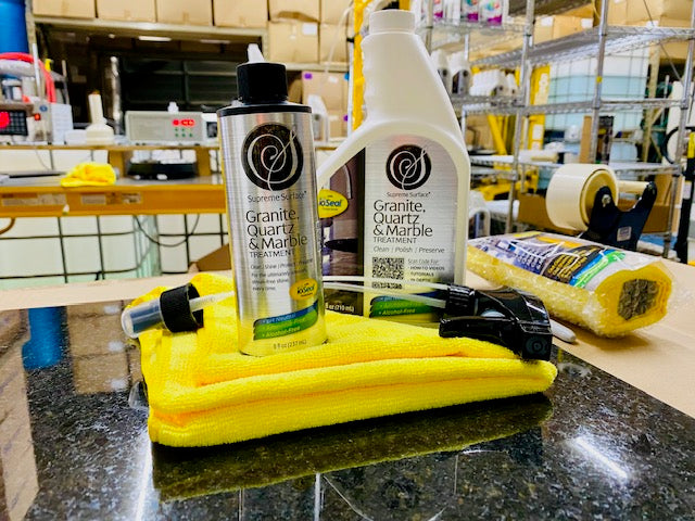 Granite Quartz & Marble Cleaner & Sealer - 24oz & 8oz Spray Bottles - Stone Countertop & Tile Protection for Kitchen, Bathroom & Outdoor Surfaces