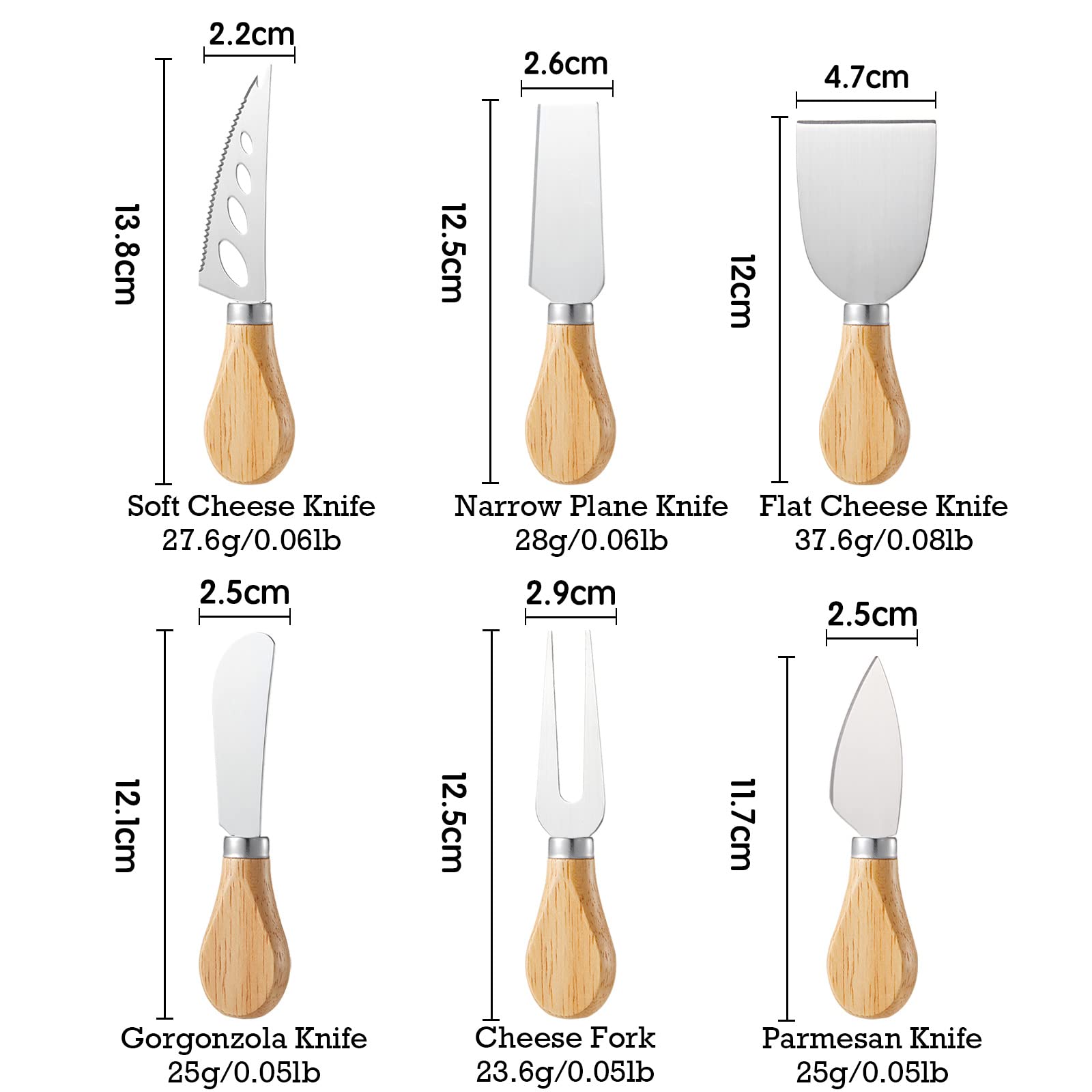 Premium 6-Piece Stainless Steel Cheese Knife Set with Oak Handle - Cheese Slicer, Fork & Shovel for Entertaining - Perfect for Family Gatherings, Parties, Halloween & Christmas Celebrations | Elegant Cheese Cutting Tools for Charcuterie Boards & Wine Pairings