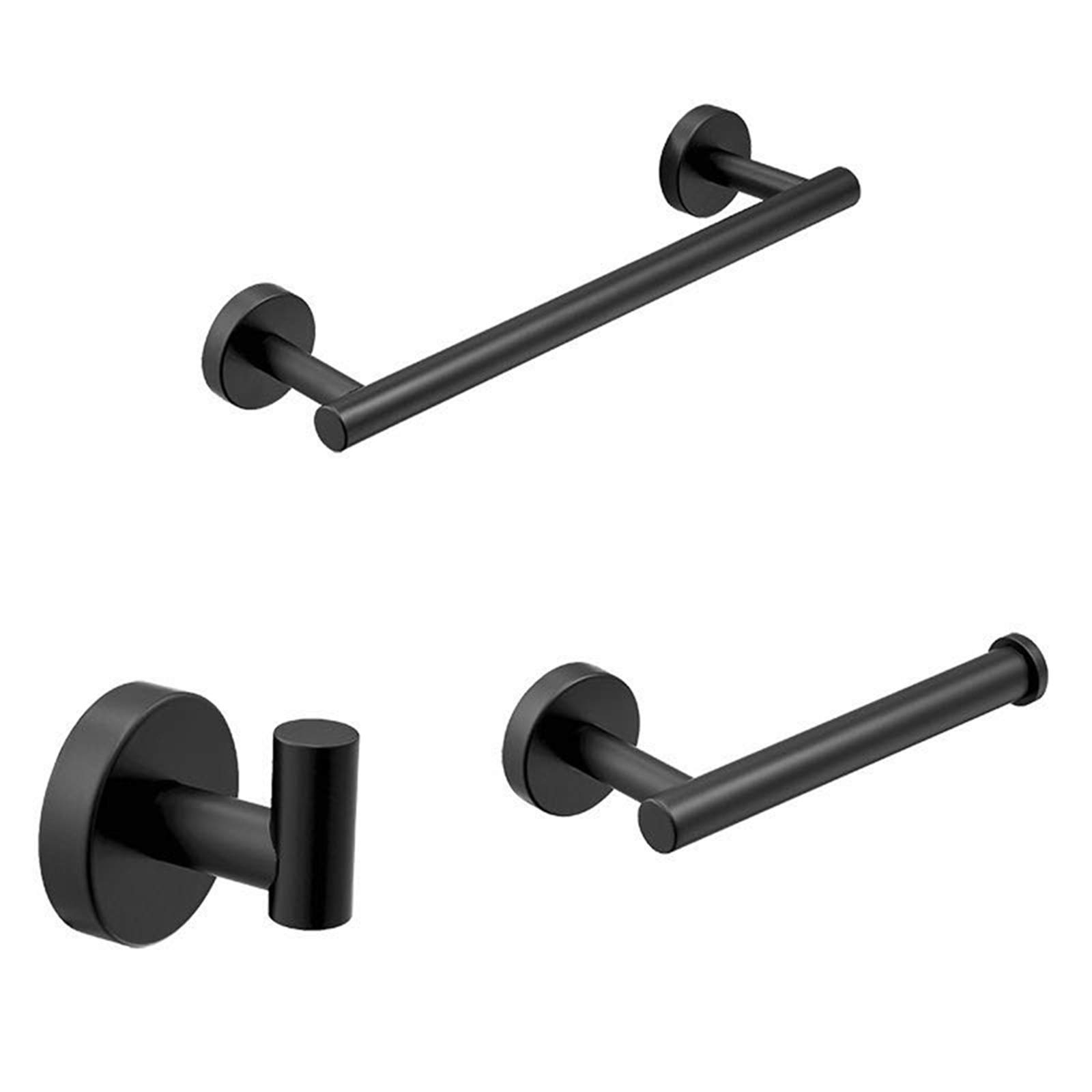 Premium Stainless Steel Bathroom Accessories Set - Towel Bar, Hook & Toilet Paper Holder (3-Piece, Black KB-TS-01) for Modern Bathroom Organization & Spa-Like Experience