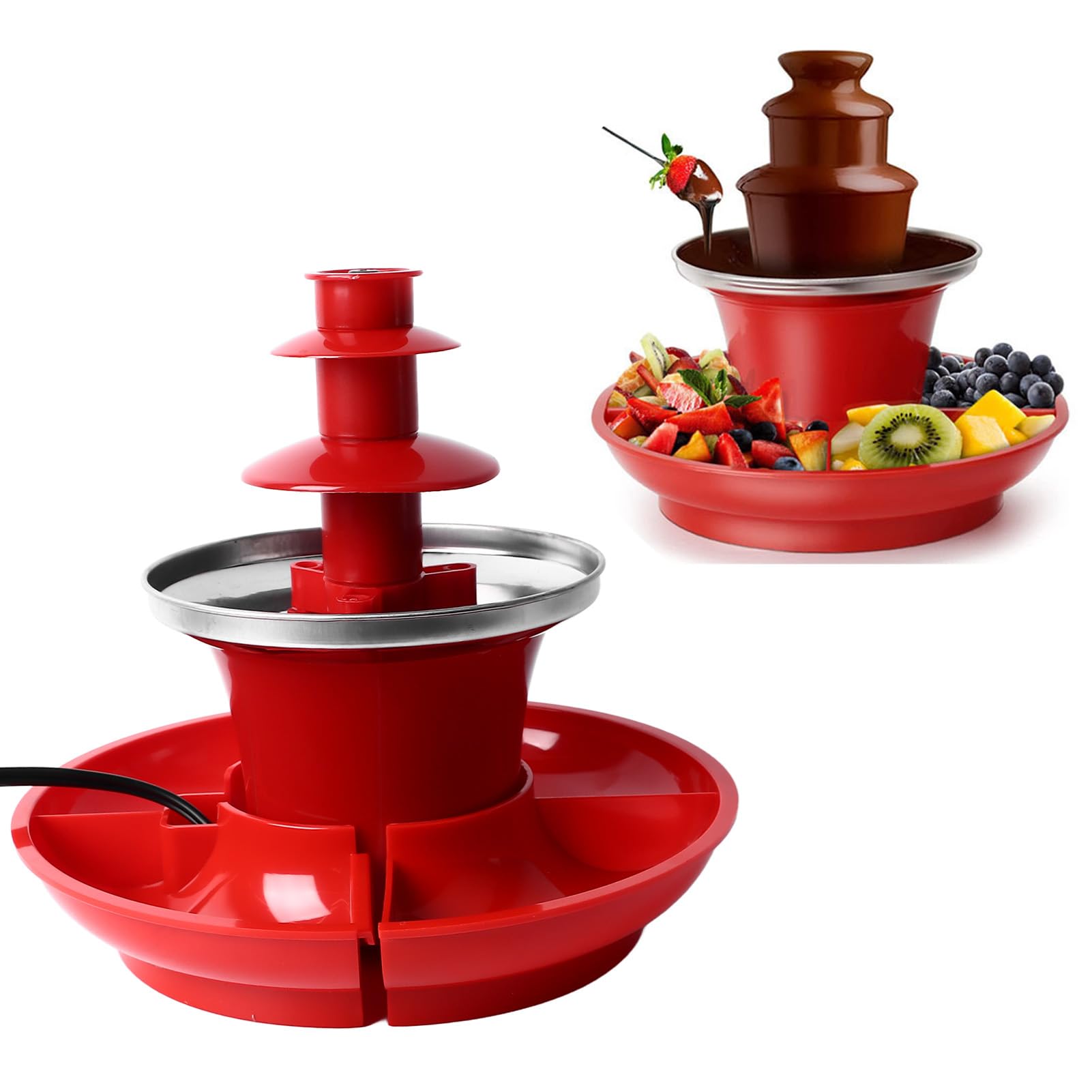 Bewinner 3-Tier Mini Electric Chocolate Fondue Fountain for Parties, Christmas & Events - Melts Chocolate, Cheese & Candy - Perfect for Dessert Buffets, Weddings & Family Gatherings