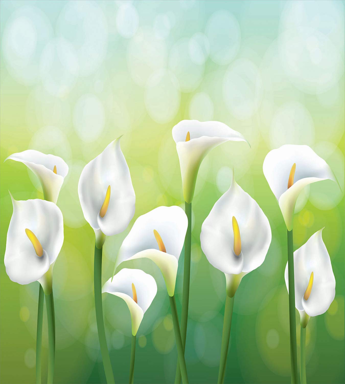 Lunarable Calla Lily Duvet Cover Set - Spring Floral Design on Green Background, 3-Piece King Size Bedding Set with 2 Pillow Shams (Green/White/Yellow) for Master Bedroom, Guest Room & Spring Home Decor