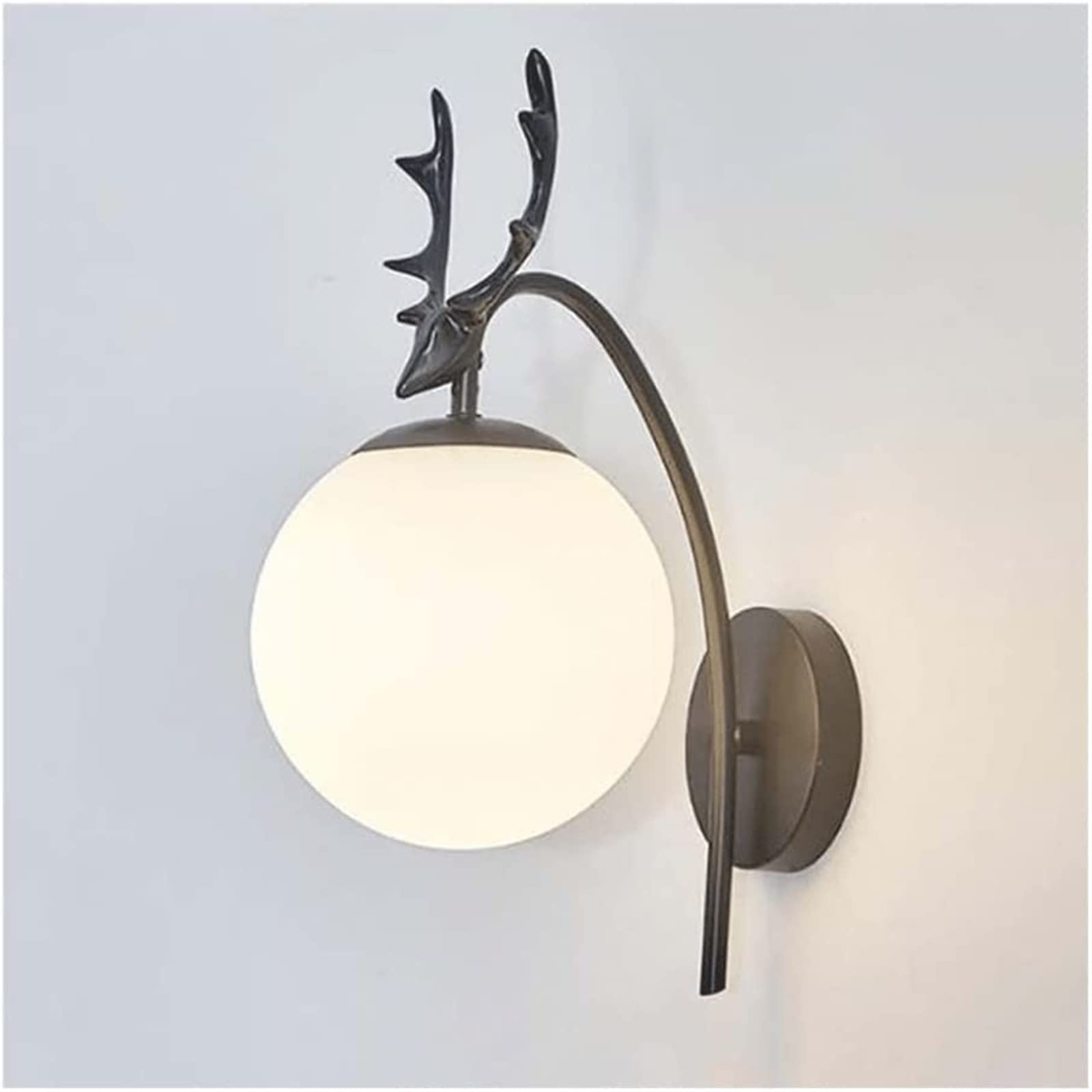 Modern Glass Globe Wall Sconce with Antler Design - LED Bedside Lamp for Bedroom, Living Room, Hallway, Kitchen & Bathroom - Black Decorative Wall Lighting for Cozy Ambiance and Stylish Home Decor