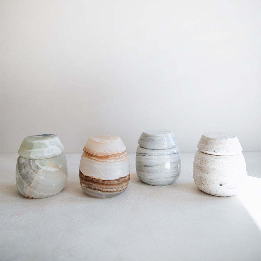 Hand Carved Green Alabaster Canister - Elegant Home Decor for Kitchen, Bathroom & Living Room Storage | Perfect for Spices, Cotton Balls & Decorative Display