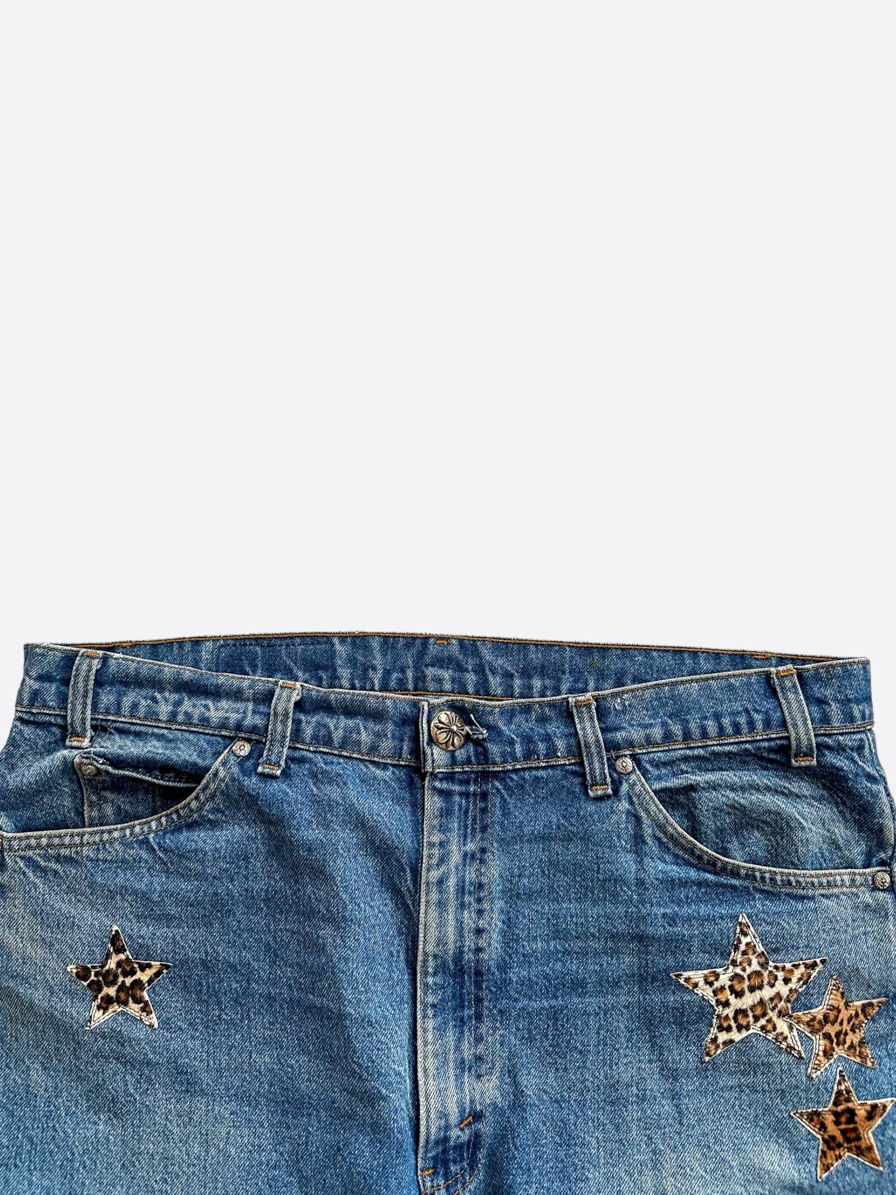 Chrome Hearts x Levi's Blue Cheetah Star Patch Jeans for Men & Women - Vintage Denim Pants with Unique Design - Perfect for Streetwear, Casual Outfits & Fashion Statements