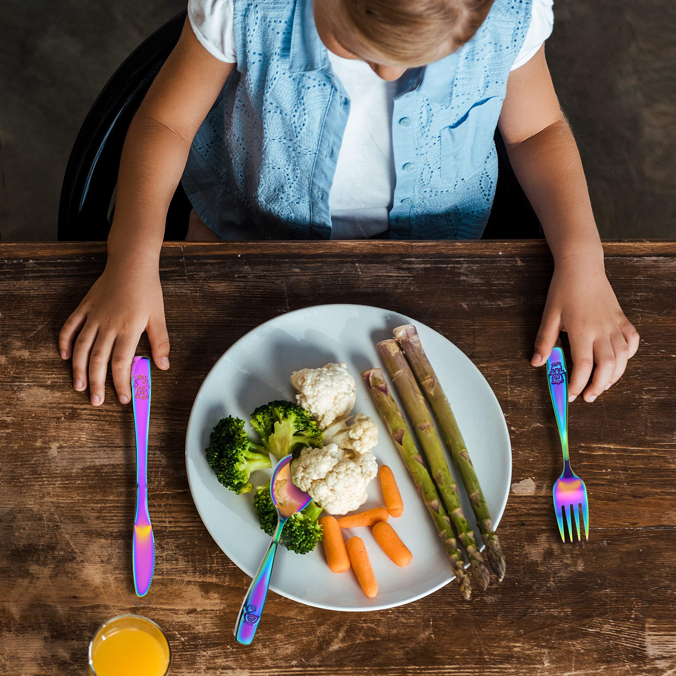 9-Piece Stainless Steel Rainbow Kids Cutlery Set - Safe Toddler Flatware with 3 Knives, 3 Forks & 3 Spoons (3 Place Settings) - Colorful Children's Silverware for Home, Preschool & Birthday Parties