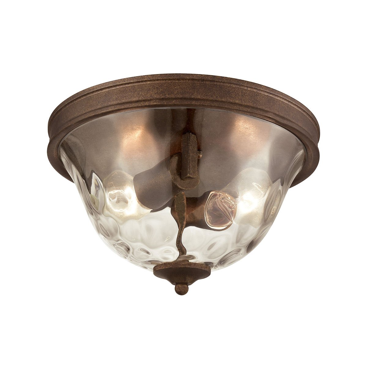 Cheltham 2-Light Flush Mount Ceiling Light Fixture - Mocha Finish with Clear Water Glass Shade - Perfect for Bedroom, Hallway & Entryway Lighting