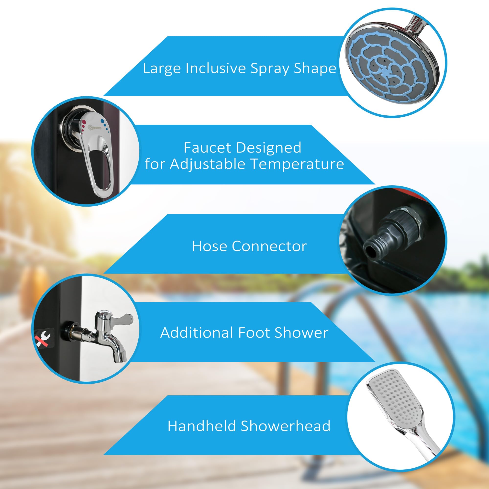 Outsunny 7ft Solar Outdoor Shower with 360° Rotating Rainfall & Handheld Spray - Adjustable Temperature & Pressure - 9.2 Gallon Capacity for Backyard, Pool, Beach, Camping & RV Use