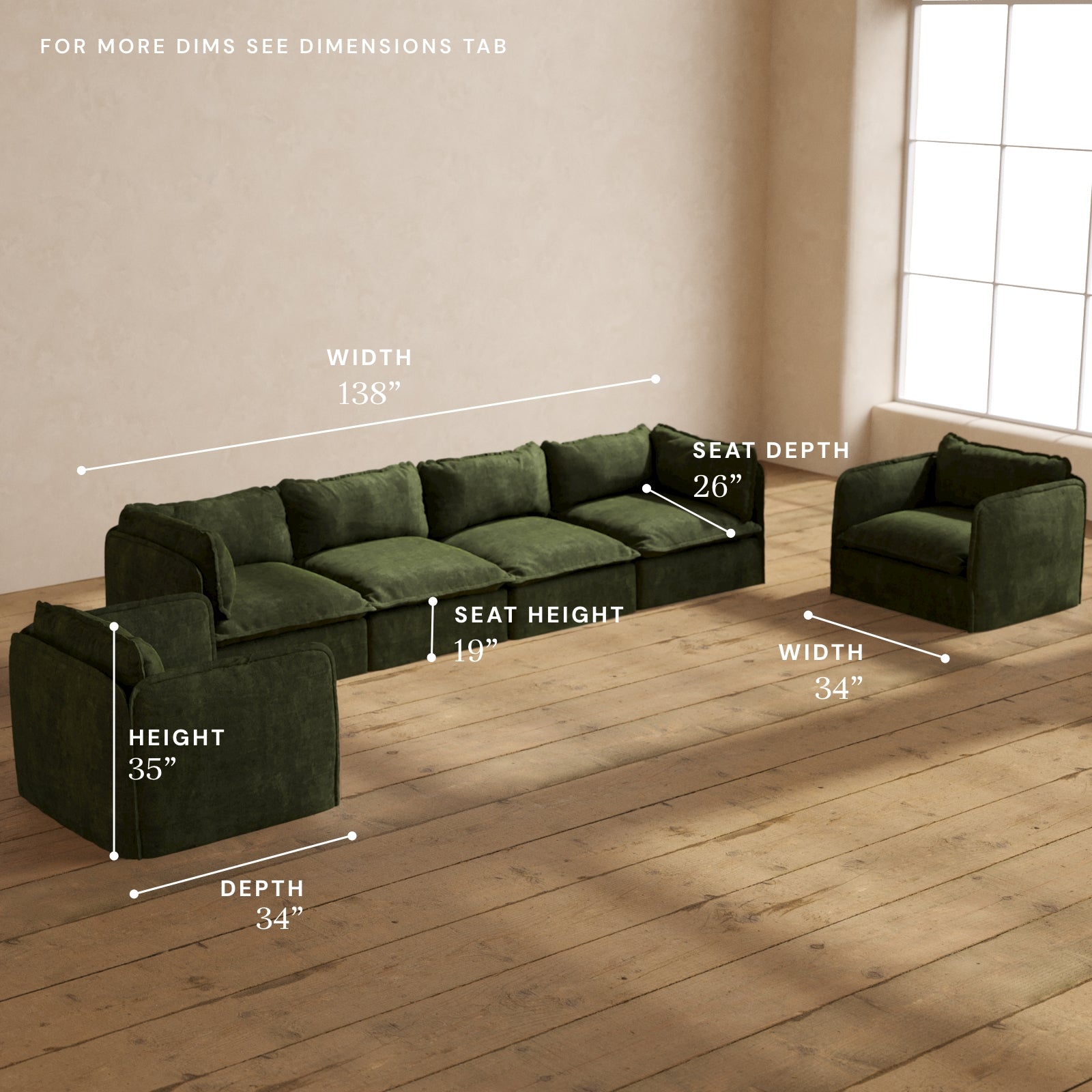 Modular Performance 4-Seater Sofa with Armchair Set in Olive Green | Modern Sectional Couch for Living Room, Lounge & Family Gatherings