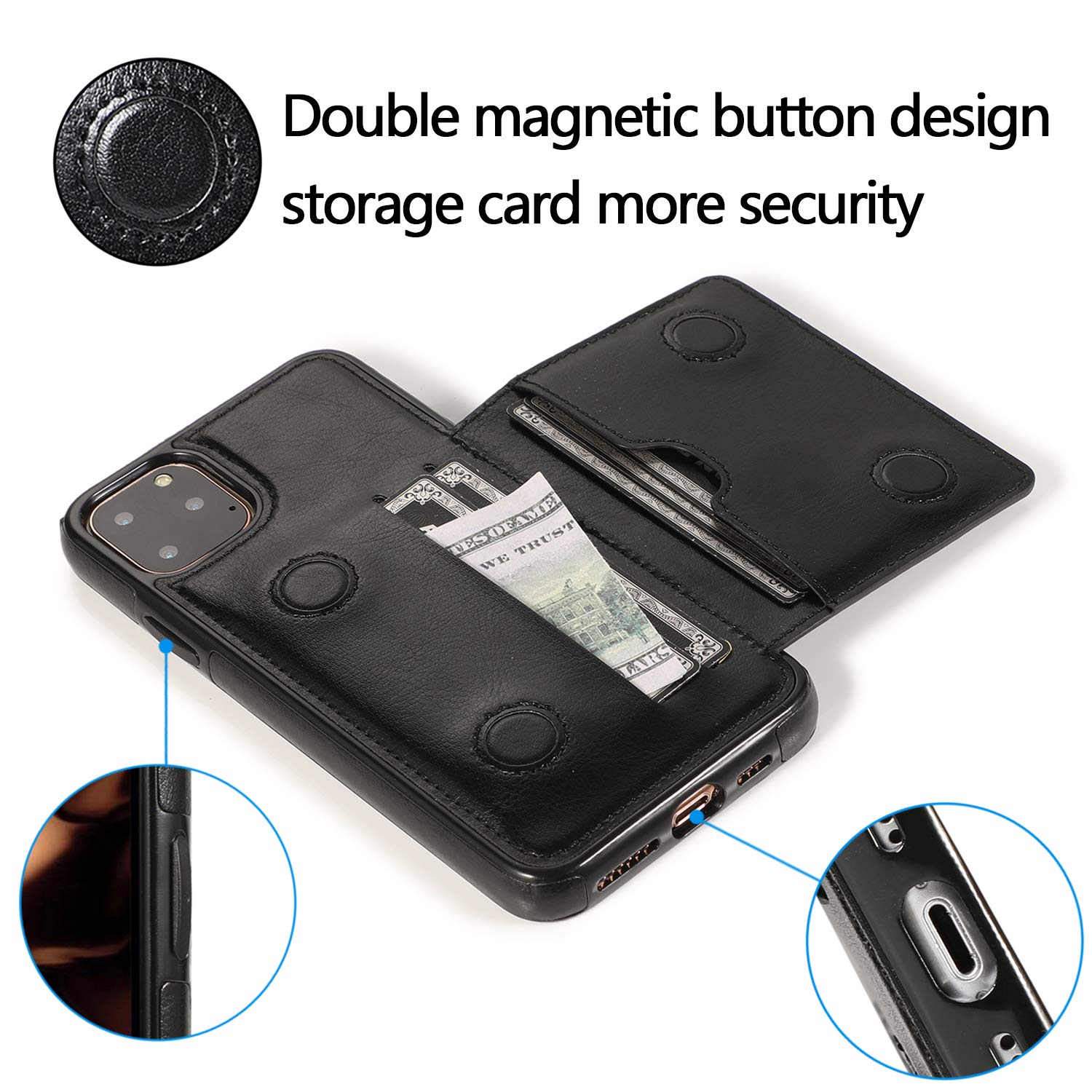 Premium PU Leather Magnetic Wallet Case for iPhone 11 Pro Max (6.5 inch 2019) - Shockproof Flip Cover with Card Slots & Kickstand | Perfect for Daily Use, Travel & Business Protection (Black)