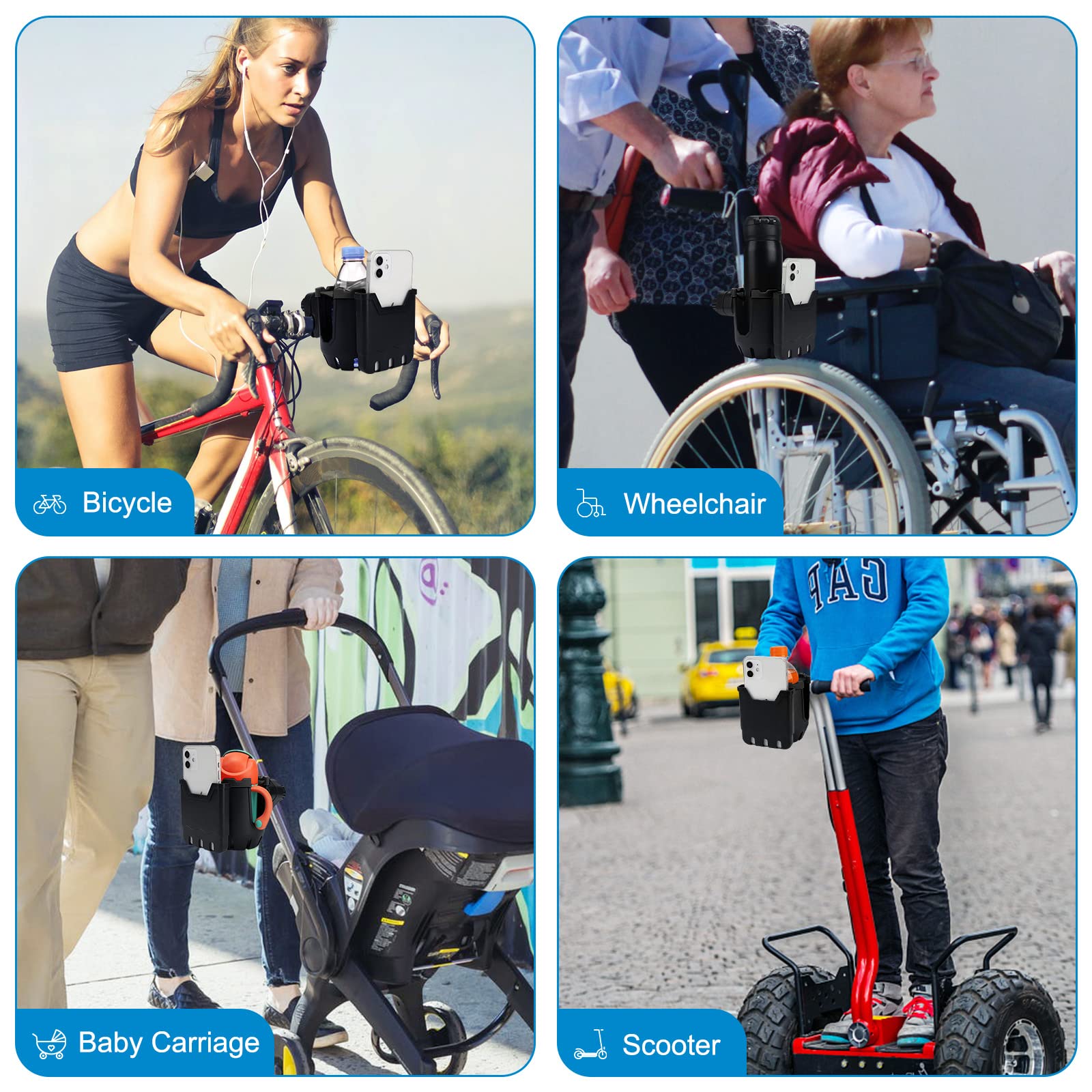 **Accmor Universal 2-in-1 Cup & Phone Holder for Strollers, Bikes, Wheelchairs, Walkers, Scooters - Compatible with Uppababy, Nuna, Doona | Perfect for Outdoor Activities, Travel, and Daily Commute**