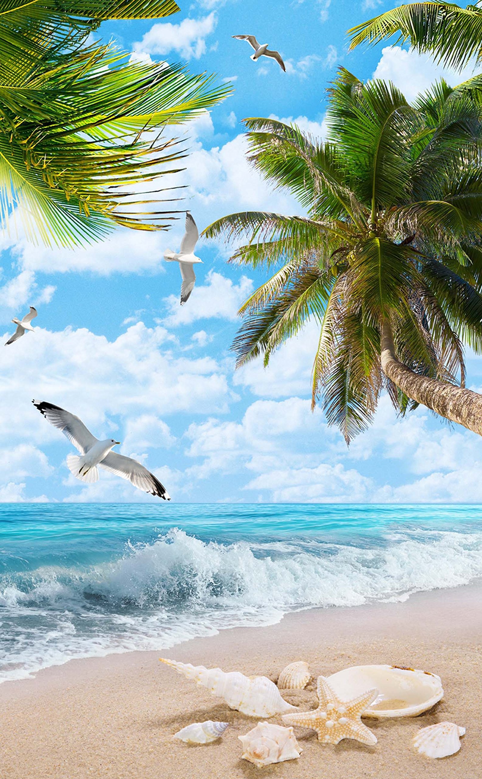 3D Beach Tree View Vinyl Wall Decal - 793 Stair Risers Decoration Photo Mural Wallpaper (13x18x94cm/7x37in) - Perfect for Home, Office & Staircase Decor