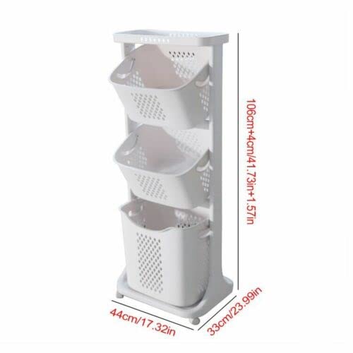 3-Tier Bamboo Laundry Basket with Wheels & Removable Storage Bins - Freestanding Clothes Hamper Organizer for Bedroom, Bathroom & Laundry Room - Easy Sorting & Storage Solution for Washing Clothes