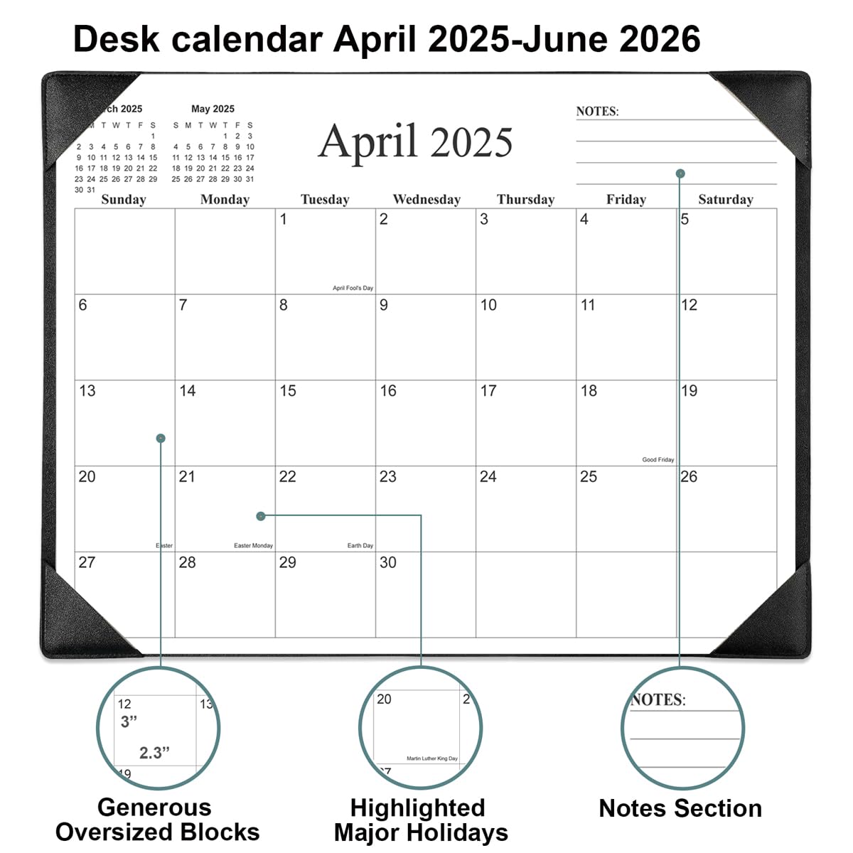 2025-2026 Large Desk Calendar with Desktop Mat - 15 Month Planner from April 2025 to June 2026 - 22