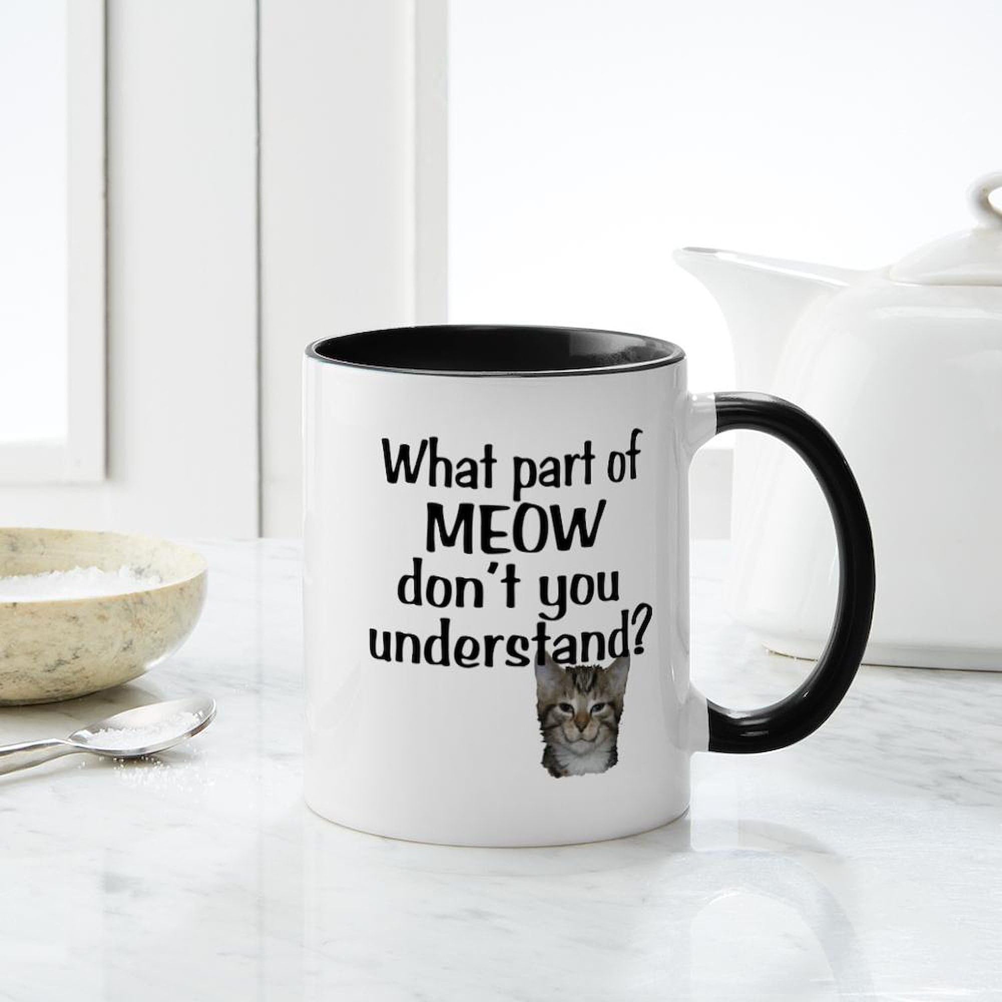 MEOW Ceramic Coffee Mug 11 oz (325 ml) - Cute Cat Design for Tea, Coffee & Hot Drinks - Perfect for Home, Office & Gifts