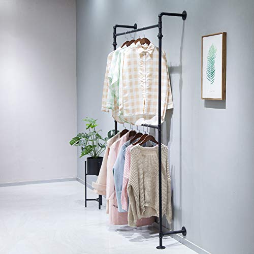 Industrial Pipe Clothes Rack - Heavy Duty Wall Mounted Garment Hanger Bar with Black Iron Finish, Multi-Purpose Closet Organizer for Jackets, Coats, Towels & Storage (Black) - Perfect for Bedroom, Laundry Room & Commercial Use