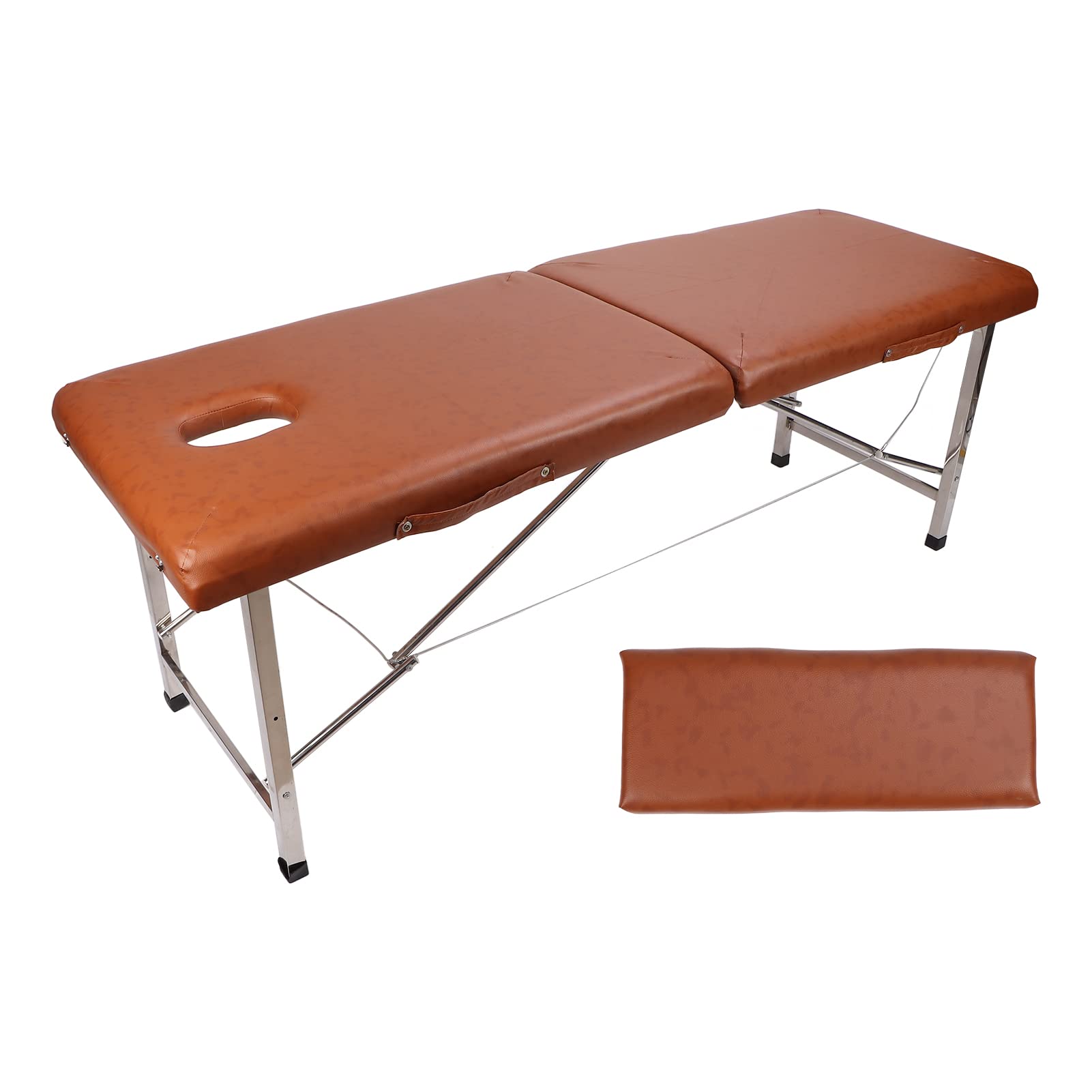Foldable Massage Bed with Lock Buckle - Light Brown Stainless Steel Bracket & Sturdy Spa Frame - Professional Massage Table for Home, Salon, or Spa Use