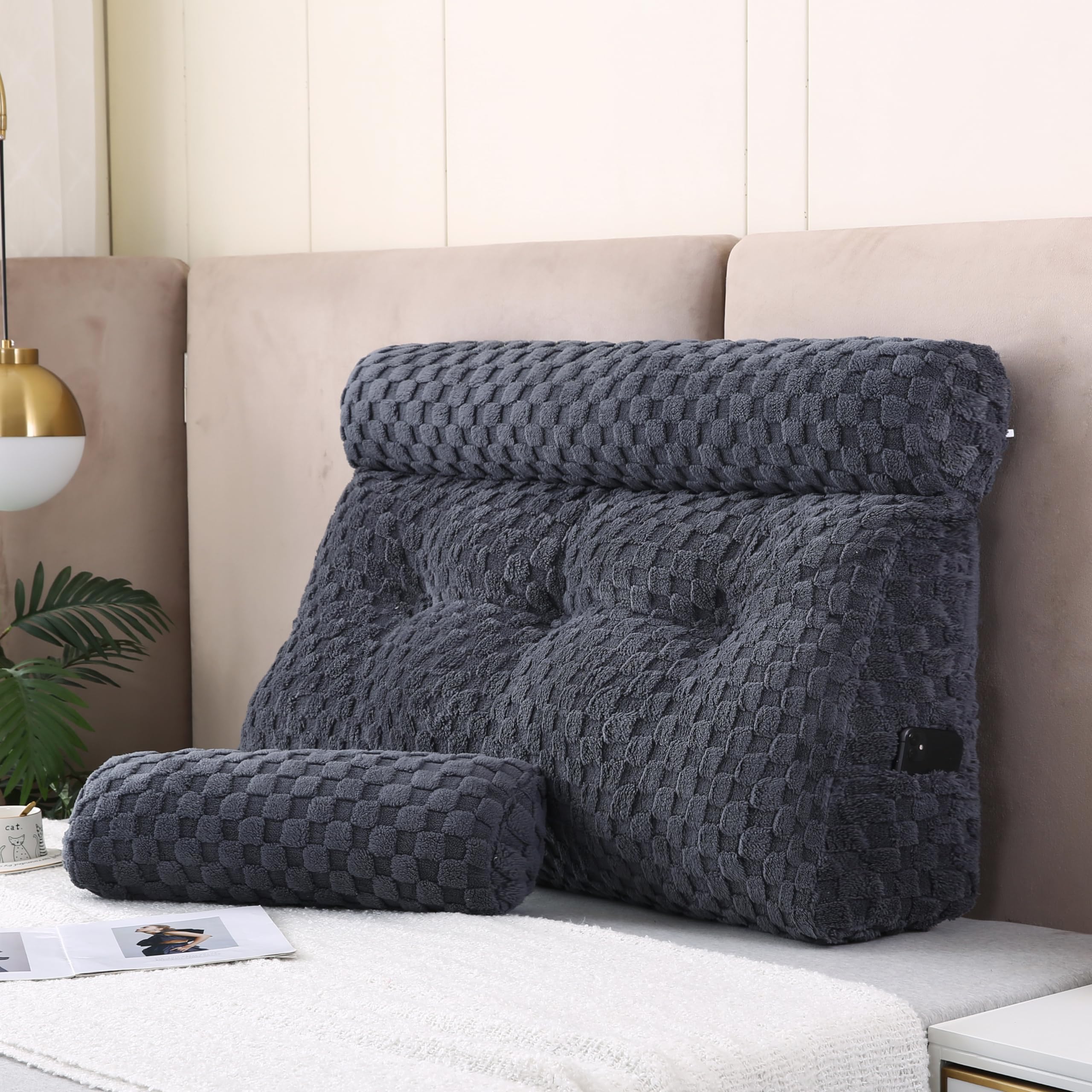 Wedge Headboard Pillows Set - Long & Short Bolster Pillows for Bed Backrest, Comfortable Sitting & Reading in Bed - Perfect for Relaxation, Watching TV, and Lounging