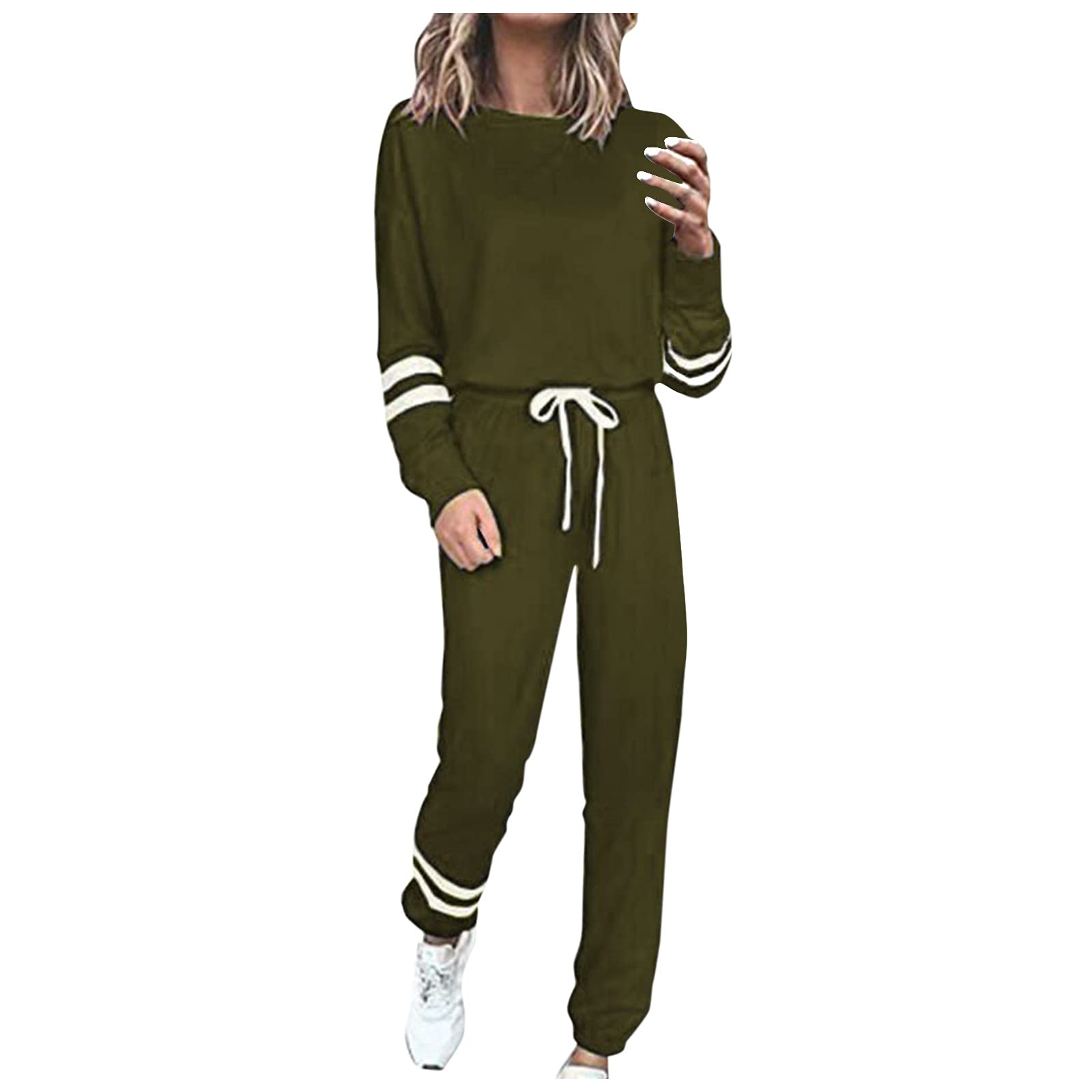 Women's Workout Outfits - 2 Piece Gradient Solid Color Long Sleeve Sports Set with O-Neck & Tie Dye Design | Gym, Yoga, Running & Lounge Wear | Army Green Activewear Set
