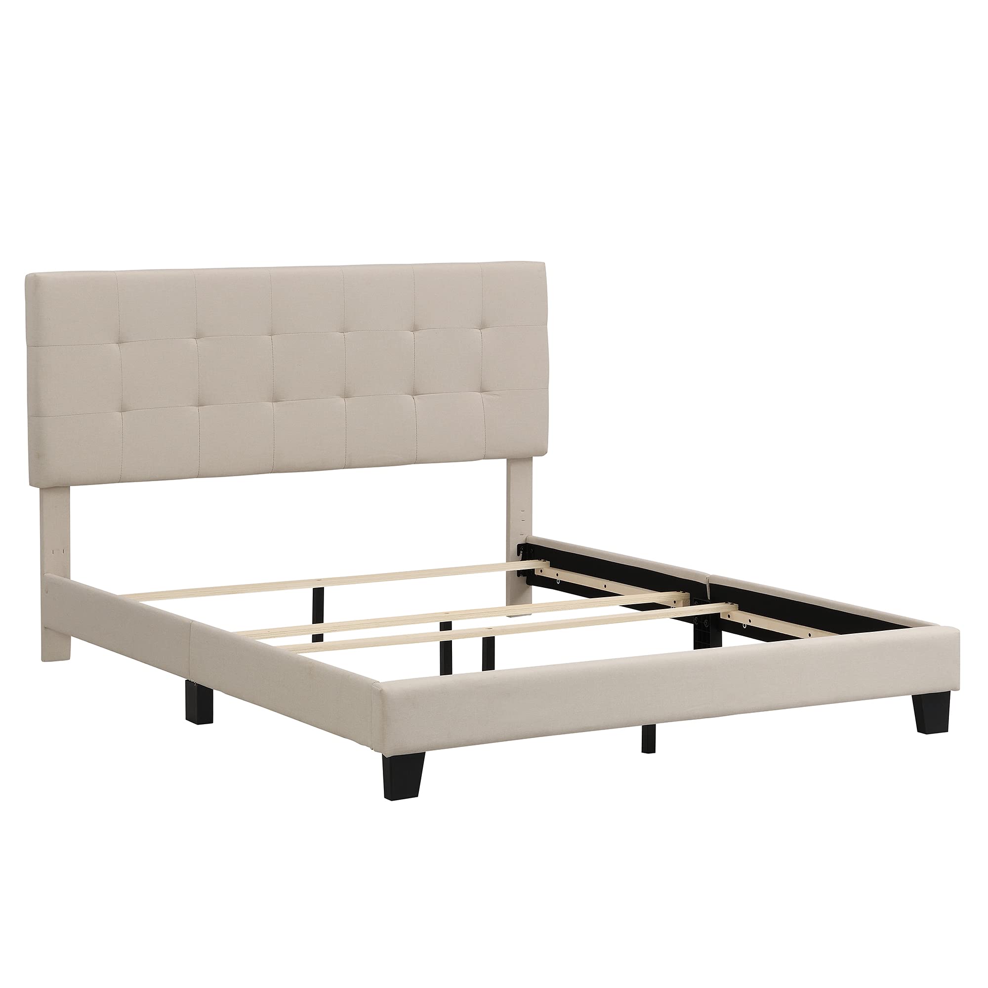 Queen Size Upholstered Platform Bed with Tufted Headboard - Modern Bed Frame with Wood Slat Support & Mattress Foundation, No Box Spring Needed, Easy Assembly (Beige) | Perfect for Master Bedrooms, Guest Rooms & Small Apartments