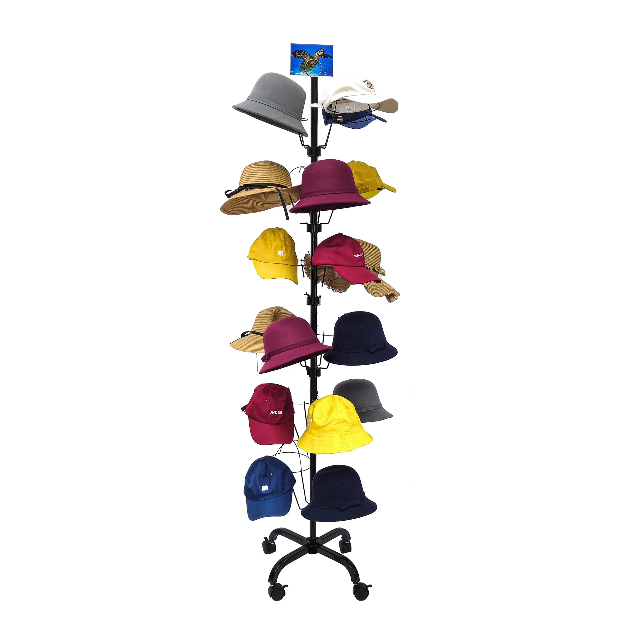 FixtureDisplays® 6-Tier 24 Hat Rotating Display Rack - Free Standing Metal Floor Organizer for Caps, Wigs & Hats (20